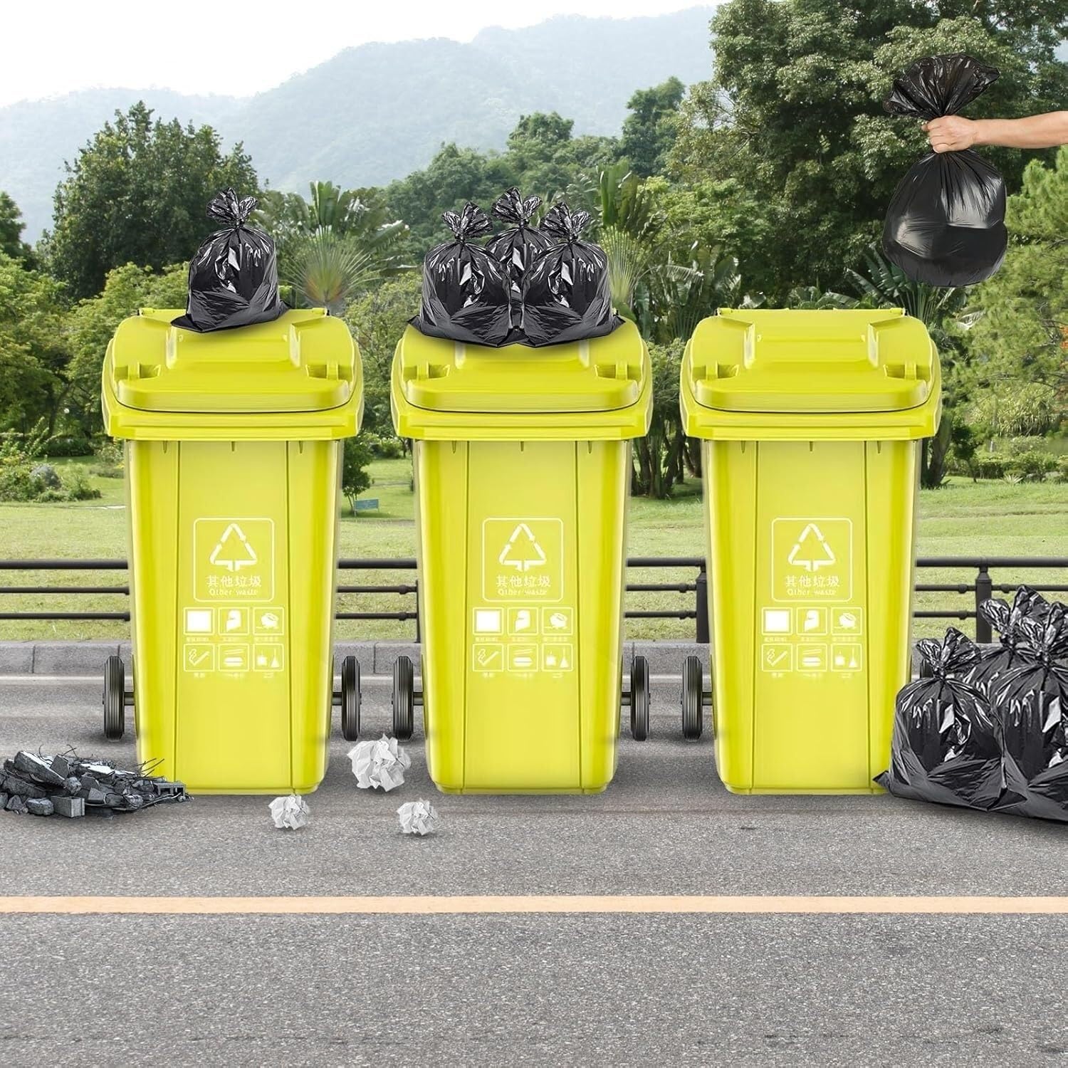 Contenedor de Basura de plástico Resistente con Ruedas para Garaje, con Tapa, para Exteriores, contenedor de Basura móvil Industrial con Ruedas reforzadas, fácil de Limpiar y Mover (Amarillo