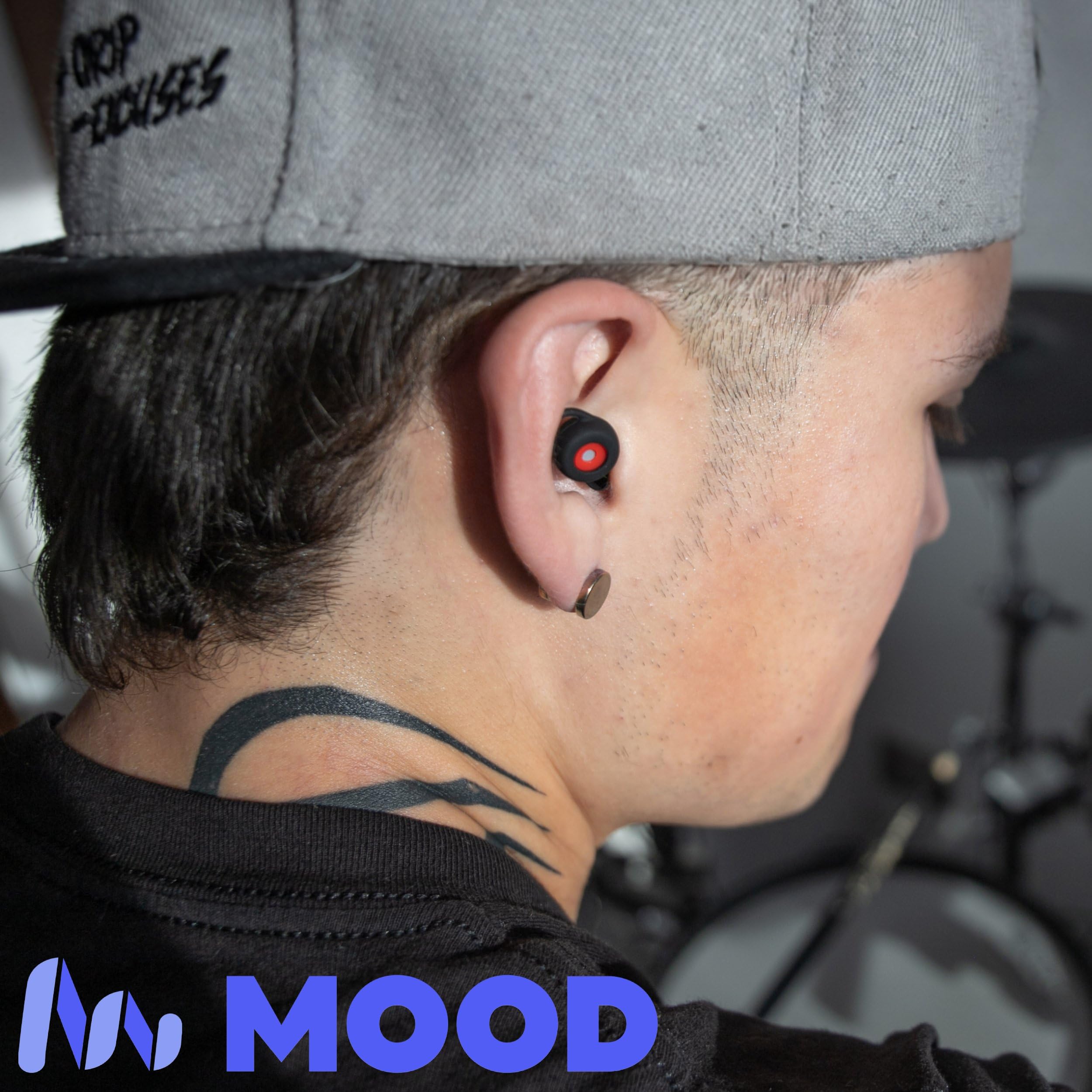 MOOD Tapones para conciertos y dj: Reducción del ruido de 23 dB (SNR) - Disminuyen la intensidad del sonido sin perder claridad - Marca española con diseño exclusivo - Happy Black