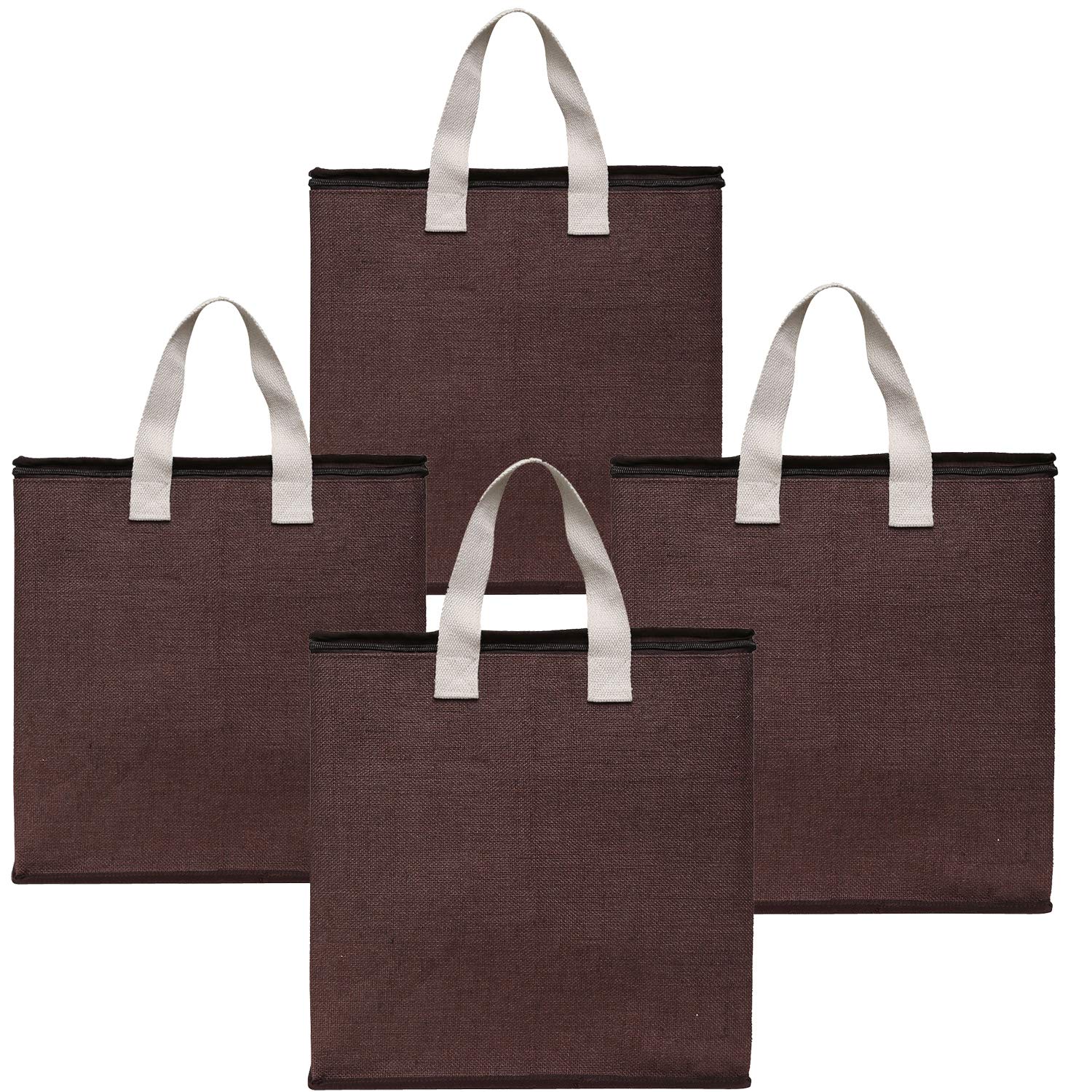 DOUBLE R BAGSDOUBLE R BAGS Jute Shopping Grocery Vegetable Bag with Reinforced Handles , Underbed Storage Bag with Zip (Brown)-Combo of 4