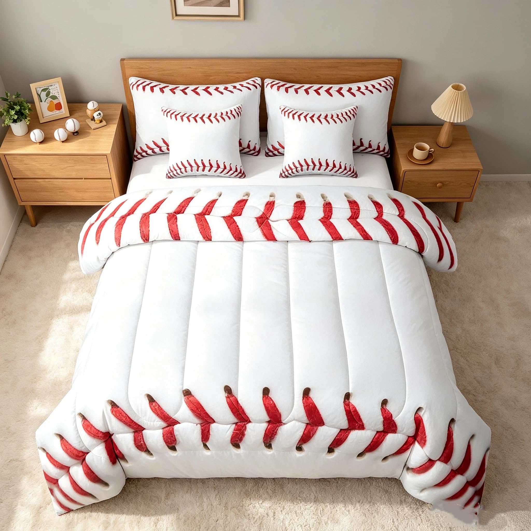 Feelyou Baseball Comforter Set King Size Kids Boys Girls 7 Piece