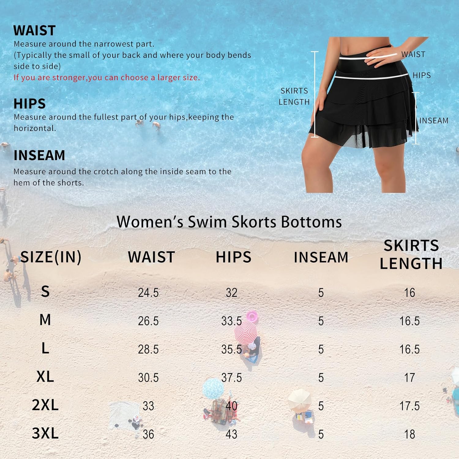 beroy Women's Swim Skirts Skorts Mesh Layered Ruffle Tummy Control Skirt Boxer Liner Bathing Suit Swimsuit Bottoms Pockets
