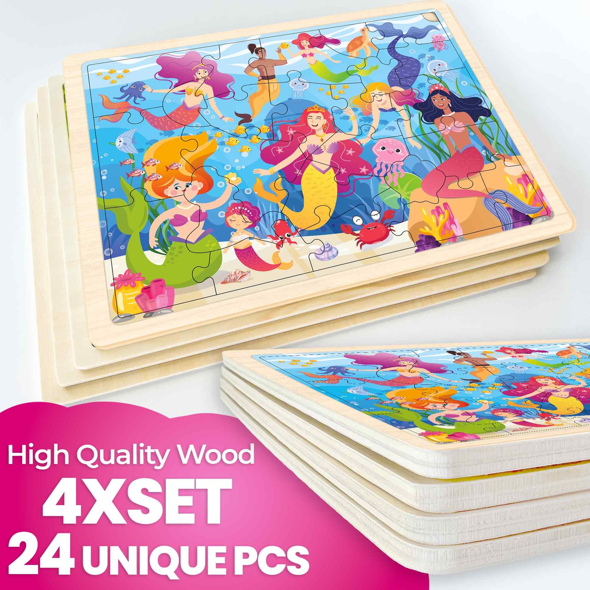 Set of 4 Wood Puzzles for Kids Ages 4-6, 24 Pcs Wooden Realistic Montessori Toddler Puzzles Ages 3-5 by QUOKKA, Mermaids - Image 3