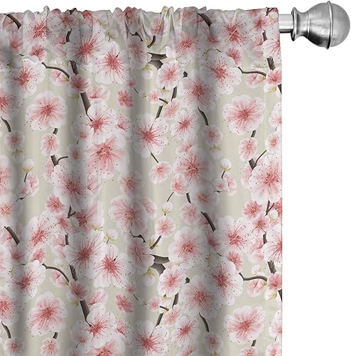 Miniatura 22 de Ambesonne - Cortinas retro para ventana, estilo de los años sesenta y setenta, diseño simétrico repetido de forma redonda geométrica, juego de 2