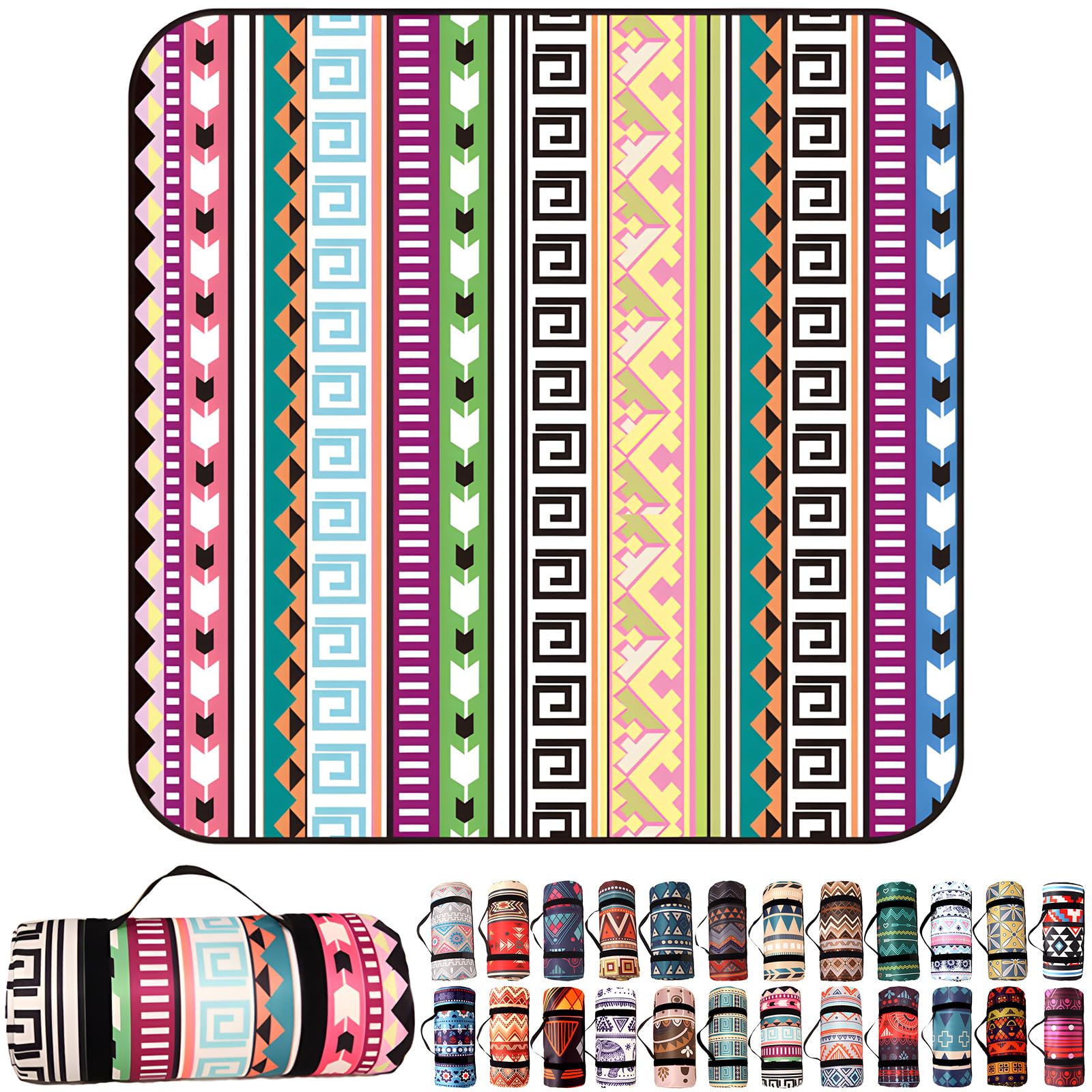 270 x 270 cm, coperta da picnic, fondo impermeabile, tappetino da picnic extra large, stile bohémien, pieghevole, lavabile in lavatrice, per esterni, picnic, giardino, spiaggia, campeggio