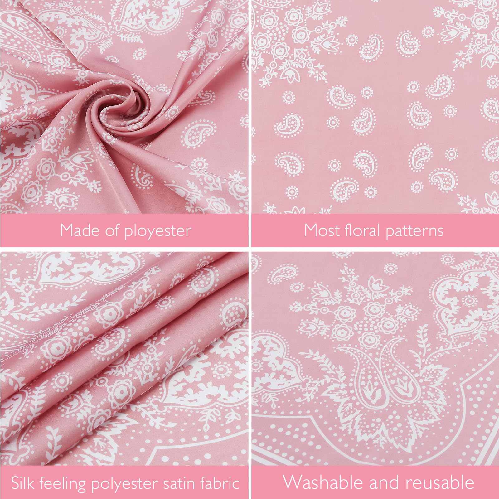 Fishinsea 4 Pcs 27.5'' x 27.5'' Large Bandanas Silk Square Head Scarfs Scarves Bandanas Neck Scarf Bandana for Women Girls