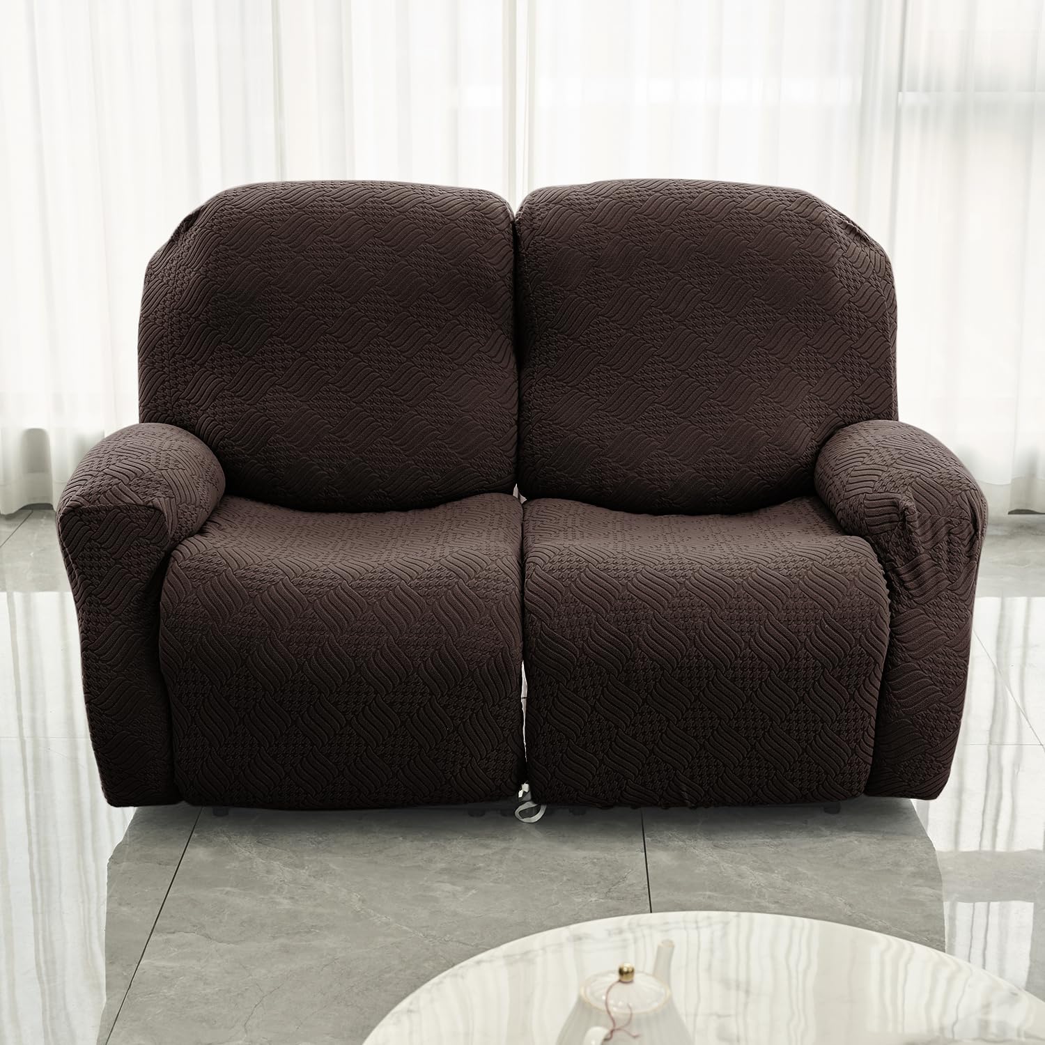 HOKIPO Premium 170gsm, Jacquard 1 Seater Recliner Chair Cover, Brown (AR-5360-BR) 4
