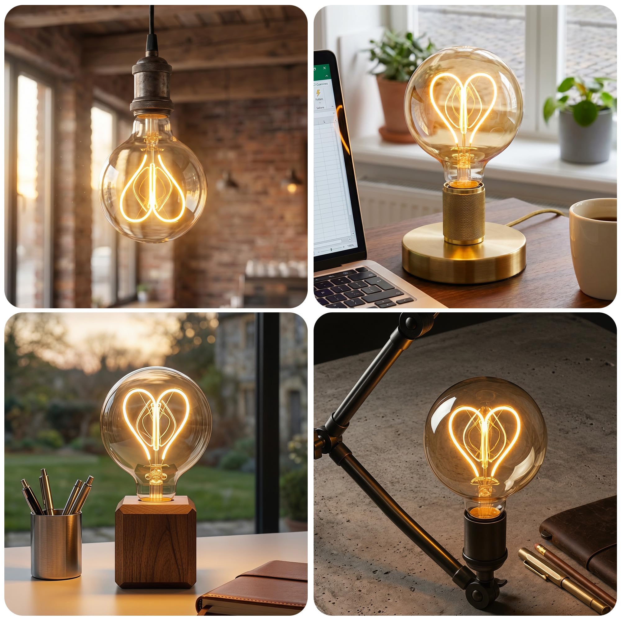 Edison Vintage E27,G80 4W Bombilla LED E27 Regulable Ideal Para Iluminación Nostálgica y Retro en la cafetería del hogar, Vidrio ámbar - 6 piezas(AXDHPS3PBT1)