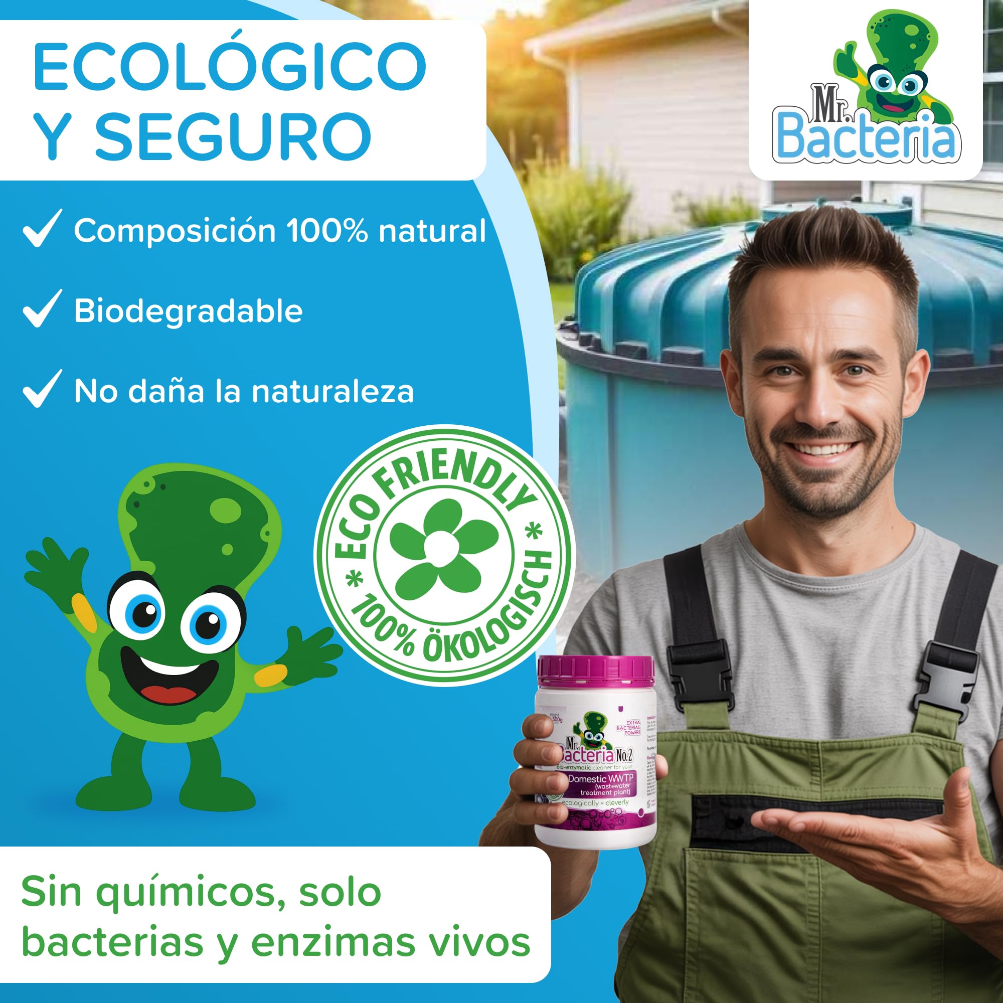 Mr. Bacteria No. 2. Activador para su PTAR DOMÉSTICA - Planta de Tratamiento de Aguas RESIDUALES domésticas sin olores ni formación de espuma 500 g (1)