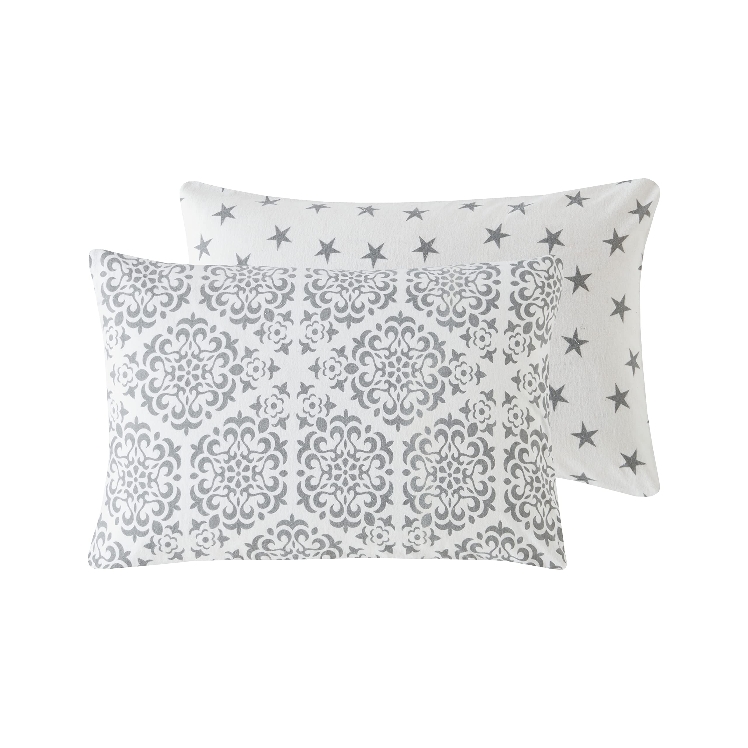 Ed Grey Stars Flannelette Printed Duvet Cover Set | 100% Brushed Cotton Flannel Fleece | Reversible Bedding Quilt With Pillowcases (, Extra Housewife Pillowcase Pair)