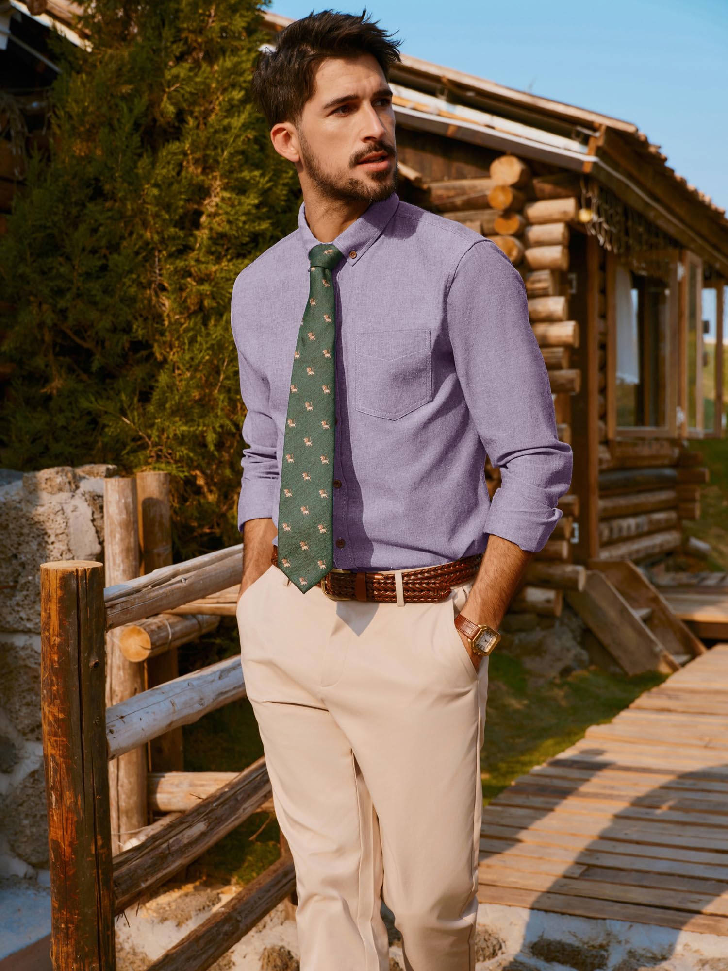 PJ PAUL JONES Camicia da uomo casual con bottoni, a maniche lunghe, in lino e cotone