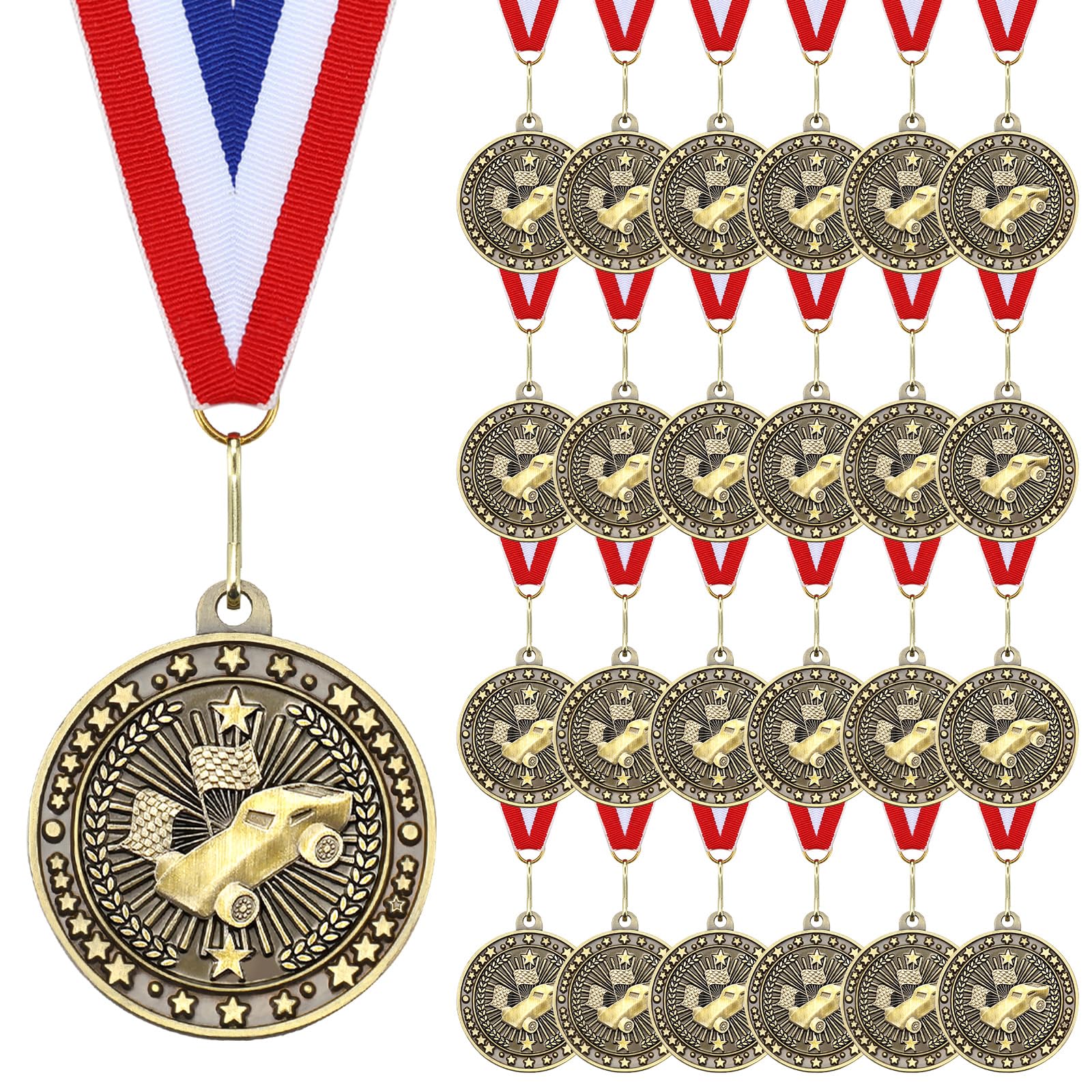 Cunno 48 Pcs Award Medals Bulk Gold Medals Trophy Award with Neck Ribbons Winner Prize Gift for Team Sports Participation Achievement Party Favors