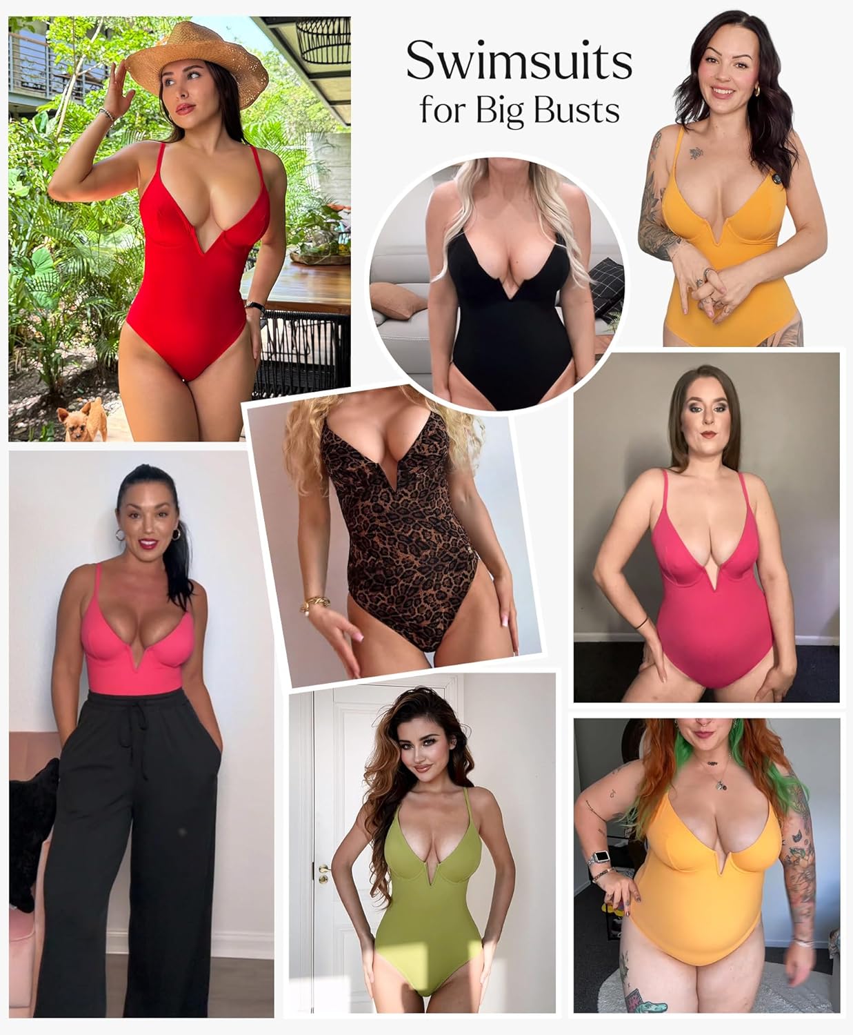 Popilush Tummy Control Swimsuits for Women Shapewear One Piece Deep V Neck Underwire Swimsuit Summer Beach Pool Vacation