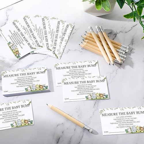 Miniatura 6 de Juego de 65 piezas para baby shower, 1 letrero de medición de la protuberancia del bebé, juego de medir el vientre de mamá y 50 tarjetas de