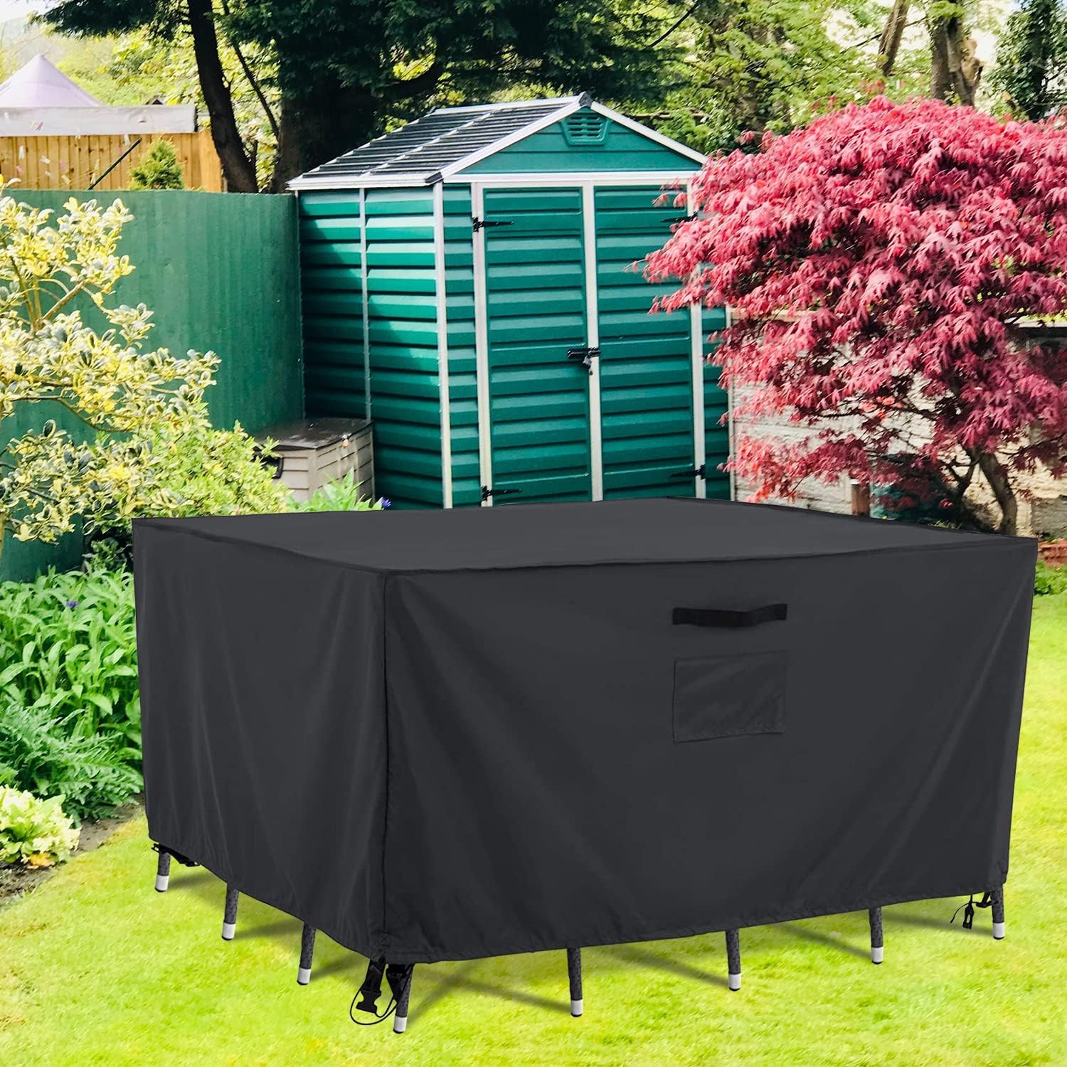 Tempera Copertura per mobili da giardino, impermeabile, resistente agli strappi, resistente ai raggi UV, per tavolo quadrato, divano, copertura componibile, grigio siderale, 162,6 x 162,6 cm