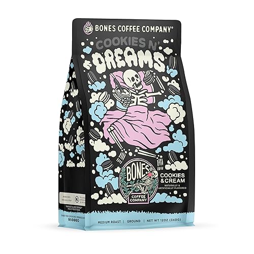 Bones Coffee Company - Café Cookies 'N Dreams, 12onzas de café saborizado de baja acidez y tueste medio, bebida de café gourmet arábigo (sabor a