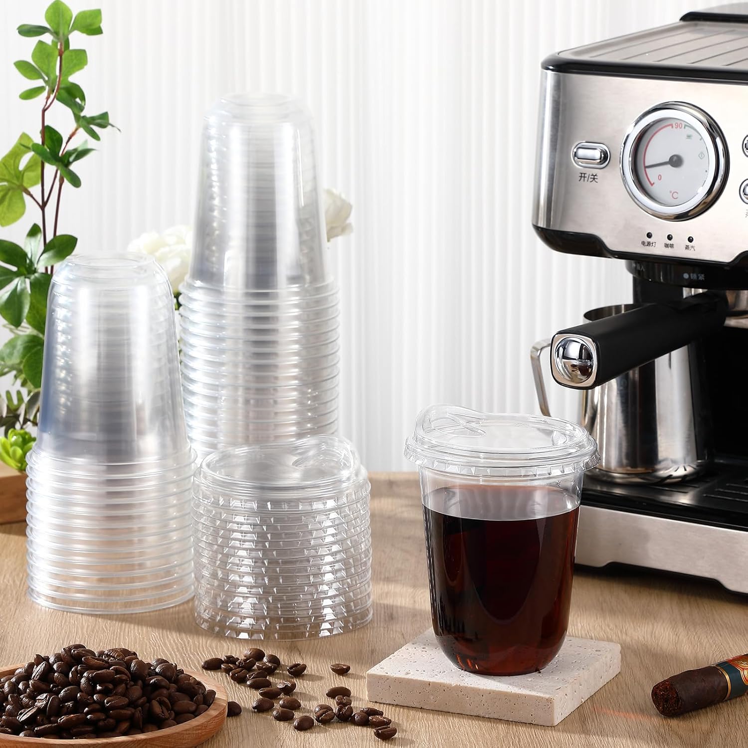 Baderke Clear Plastic Cups with Strawless Sip Lids Disposable Round Bottom Togo Cups for Coffee Smoothie Cold Beverage Coffee Shops and Party Catering(16 oz,50 Pcs) - Image 2