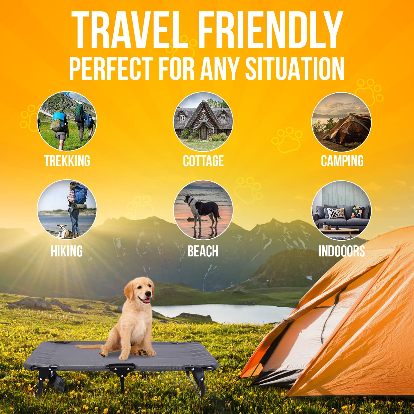 Elevated Dog Cot with Steel Frame Foldable Raised Play & Rest Bed for