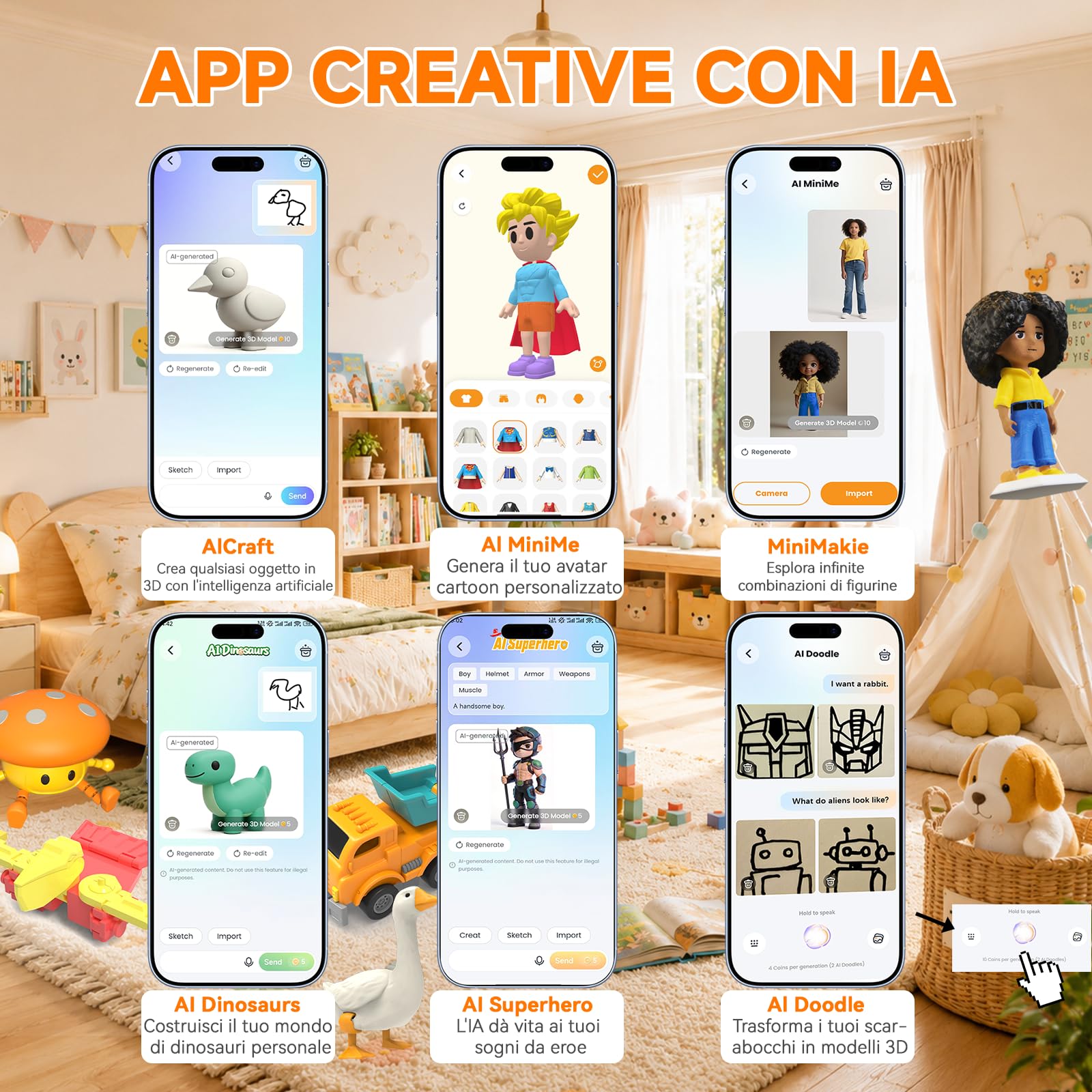 Impresora 3D para niños impulsada por IA, aplicación de diseño por IA, extensa colección de Plantillas de Juguetes 3D, con más de 16 módulos Mini de diseño 3D, X-Maker Joy AI+