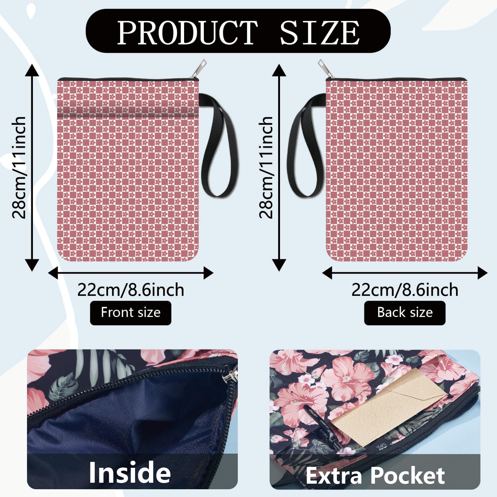 CRASPIRE Flower Book Protector Red Book Covers Vintage Book Sleeve for Paperbacks Washable Fabric Cloth Book Cover with Zipper and Extra Sleeve Pocket for Book Lovers Classmate Gifts - Image 2