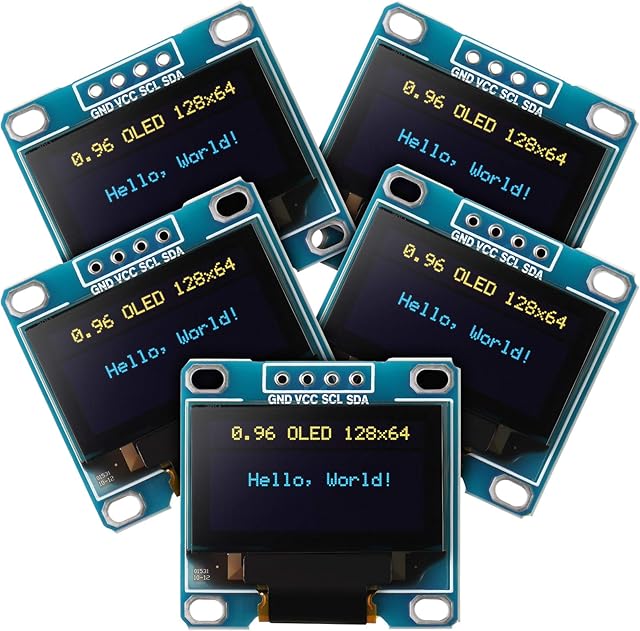 5 Pieces 0.96 Inch OLED Module 12864 128x64 Driver IIC I2C Serial Self-Luminous Display Board Compatible with Arduino Raspberry PI (Blue and Yellow)
