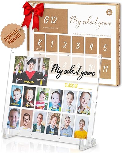 LOOKEY Marco de fotos acrílico escolar K-12, recuerdo de años escolares, marco de collage de días escolares, marco de graduación, mesa, colgante de