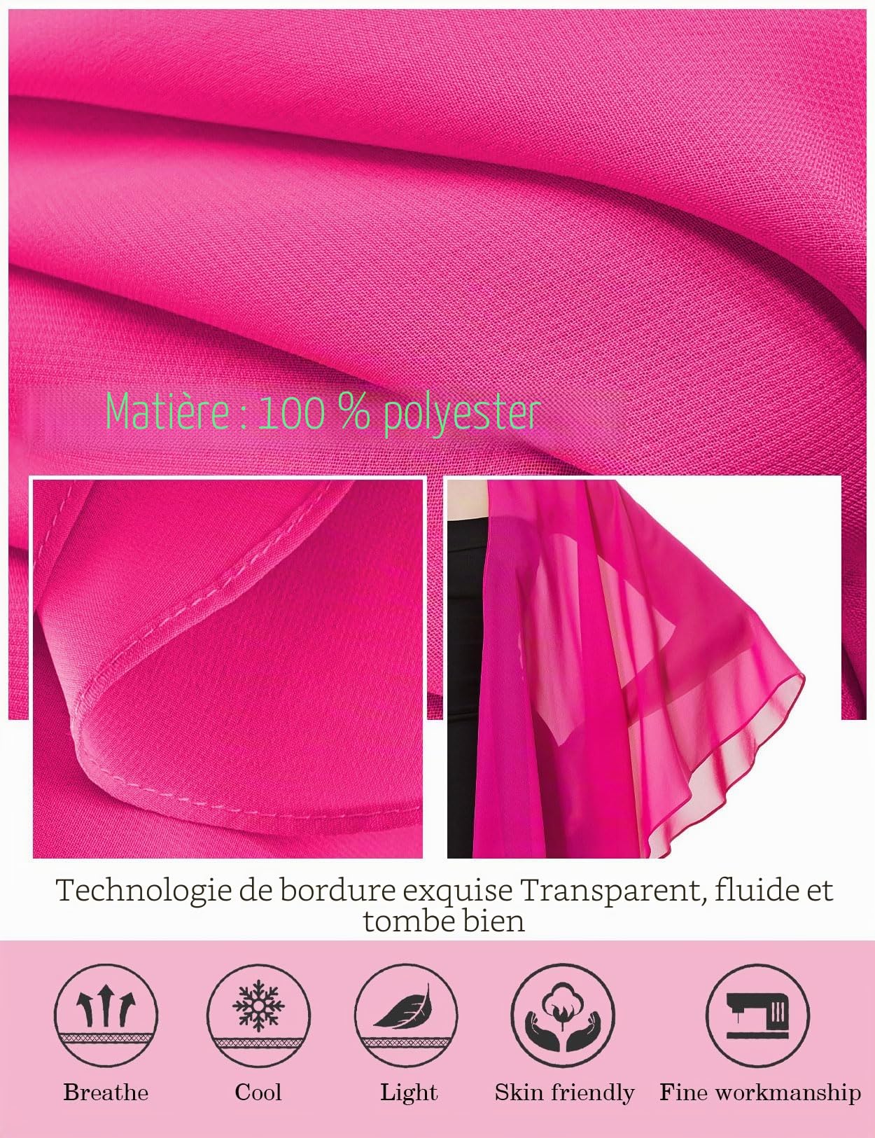 BEAUTELICATE Femme Étole Châle en Mousseline De Soie Elégant Foulard Écharpe Cape Transparent Grande Taille pour Robe De Soirée Mariée Mariage Cérémonie D’été