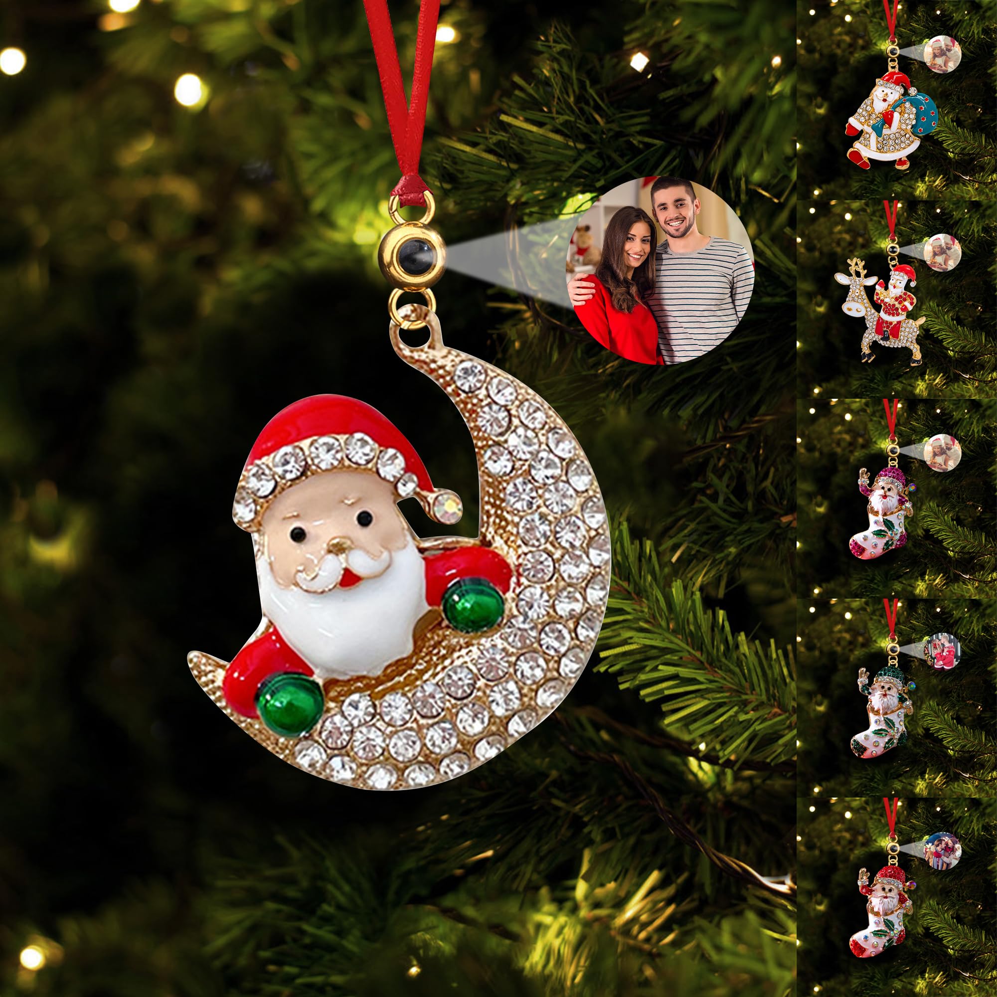 Custom Santa Claus Photo Ornament for Christmas Tree Personalized Projection Christmas Ornaments with Picture Inside Hanging Santa Claus Projection Pendant Family Christmas Ornament for Xmas
