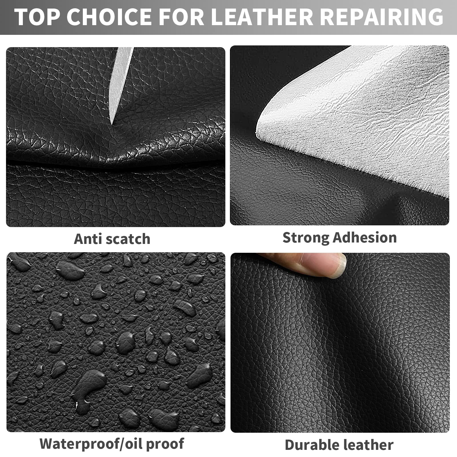 Patch Riparazione Pelle 30x100 Cm - Autoadesiva Per Divani, Auto, Borse | Nero - Foto 9