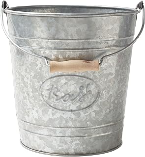 Autumn Alley Farmhouse Bathroom Trash Can - Rustic Galvanized Trash Can Bucket with Wooden Handle for Rustic Bathroom, Farmhouse Kitchen, Country Home Décor, 7 Liters, Galvanized Grey