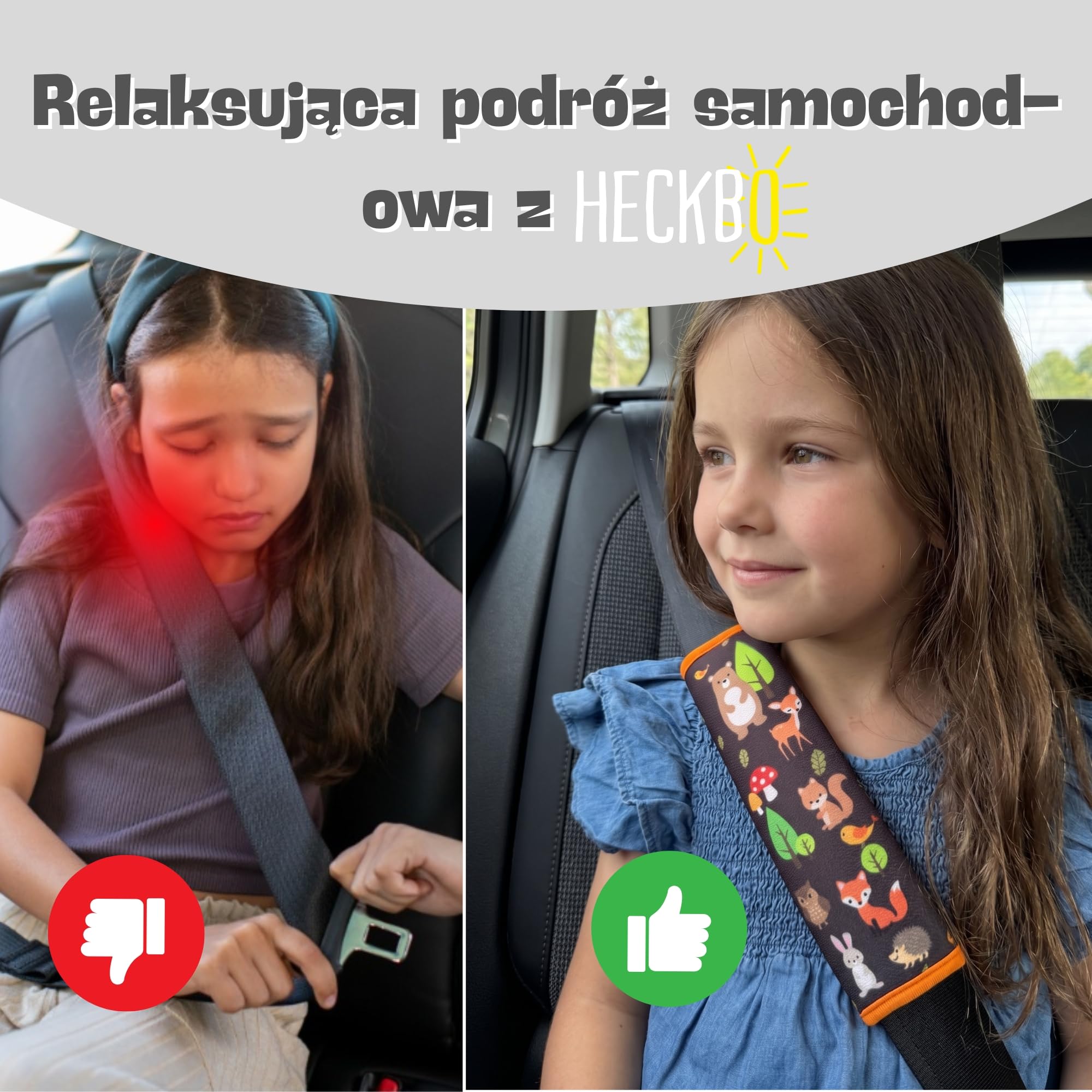 2x HECKBO Ochraniacze na pasy bezpieczeństwa z motywem Zwierzęta leśne - ochraniacze na pasy dla dzieci i niemowląt - idealne na każdy pas bezpieczeństwa samochód fotelik dziecięcy rower przyczepa samolot