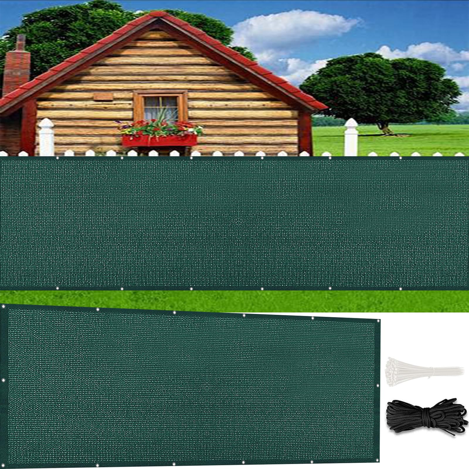 Brise vue balcon 115x410 cm en HDPE vert foncé avec œillets et attaches