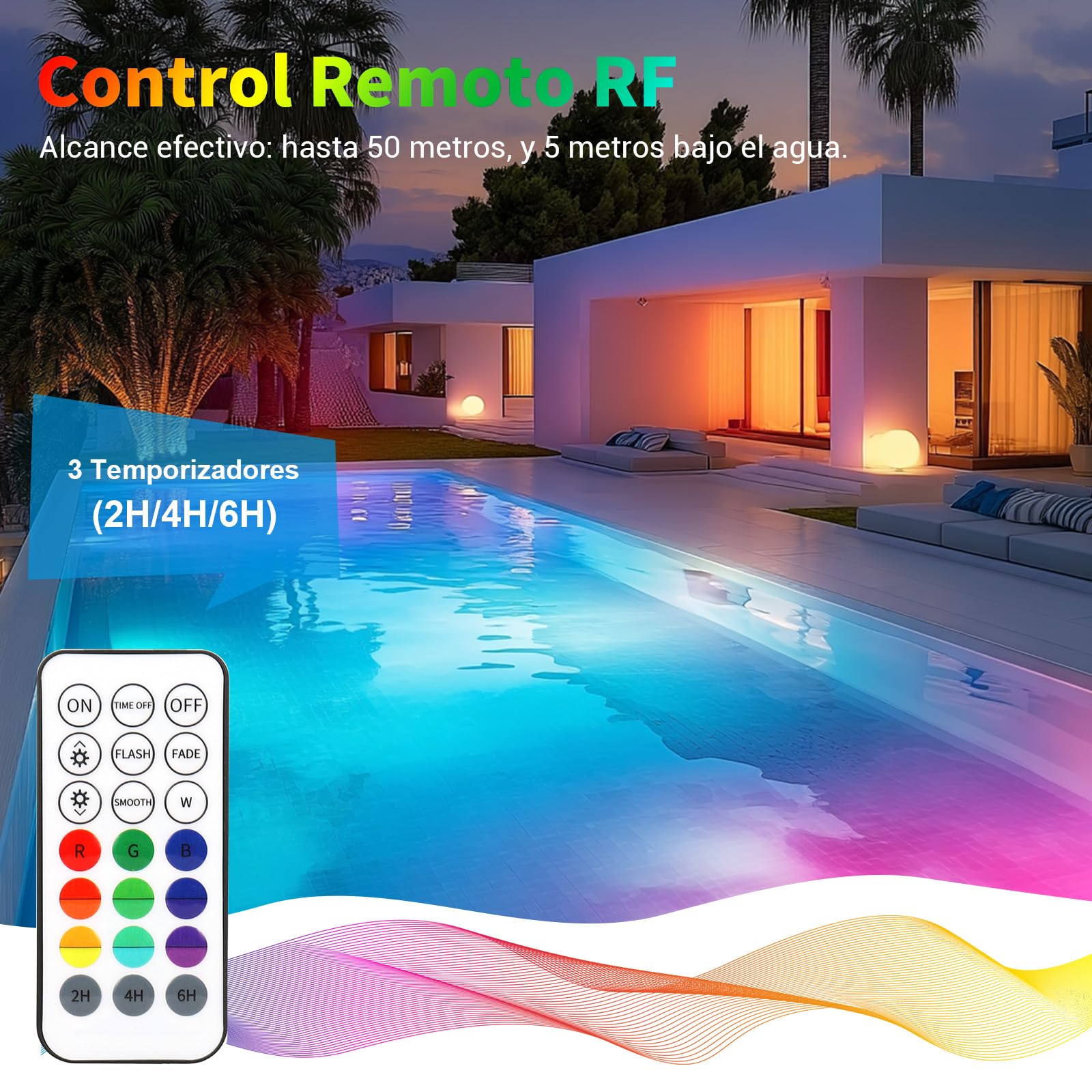 Iluminación subacuática para piscina, magnética, LED, con mando a distancia, IP68, LED, resistente al agua, para piscina, estanque, acuario, iluminación, 4 unidades