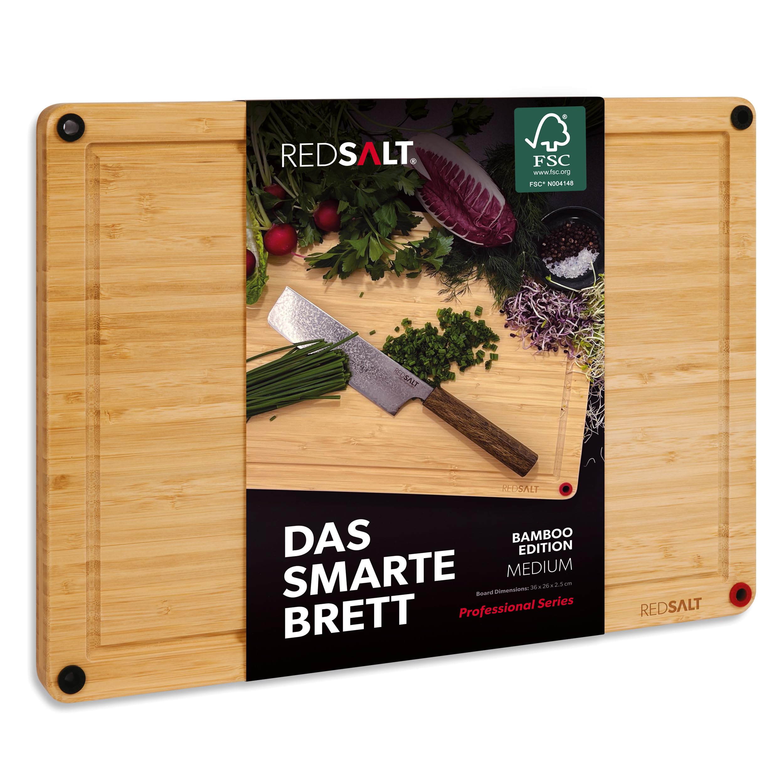 REDSALT® innovatieve bamboe houten snijplank set van 3 anti-slip | 38x26 32x22 26x18cm houten planken aan beide zijden te gebruiken antibacteriële diepe sapgroef FSC-gecertificeerde premium kwaliteit