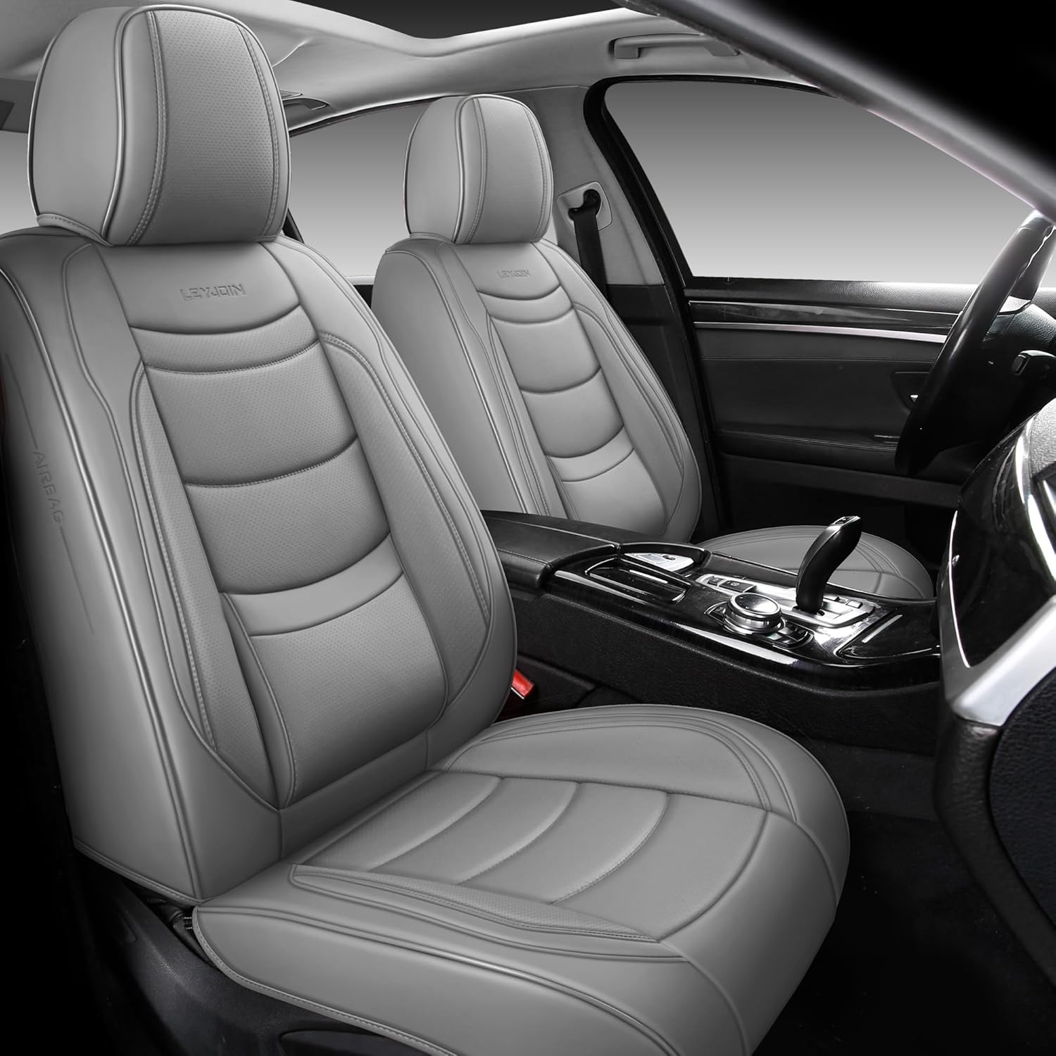 Full Coverage Faux Leather Car Seat Covers Universal Fit for Cars,Trucks,Sedans and SUVs with Waterproof Leatherette in Automotive Accessories(Grey, Full Set(5 Seats)) Grey Full Set(5 seats)