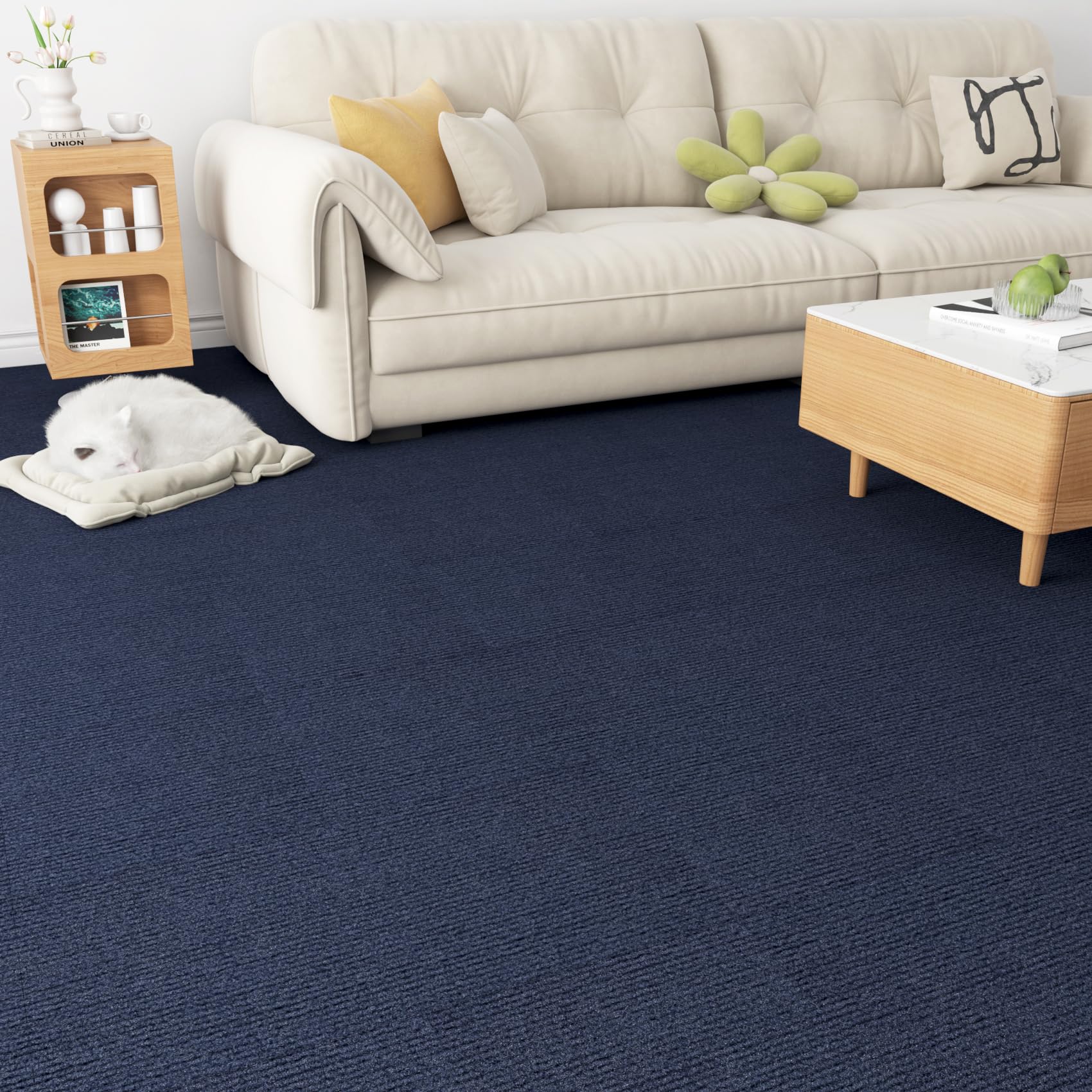 Livelynine Moquette Adesiva Pavimento Blu Scuro Moquette Pavimento Camera Soggiorno 30x30CM 32-Piastrelle Antiscivolo Piastrelle di Moquette Adesive per Ufficio Commercio Quadrotte di Tappeto Blu