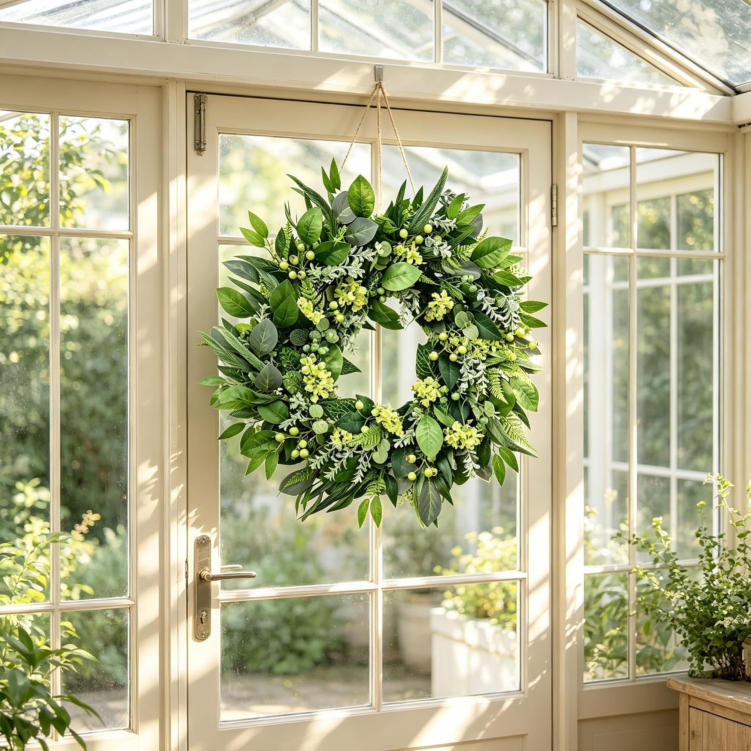 24 Inch All Season Greenery Wreath,Artificial Eucalyptus Wreath for Front Door,Farmhouse Spring Summer Fall Winter Decor, Indoor Outdoor Home Wall Porch Decoration