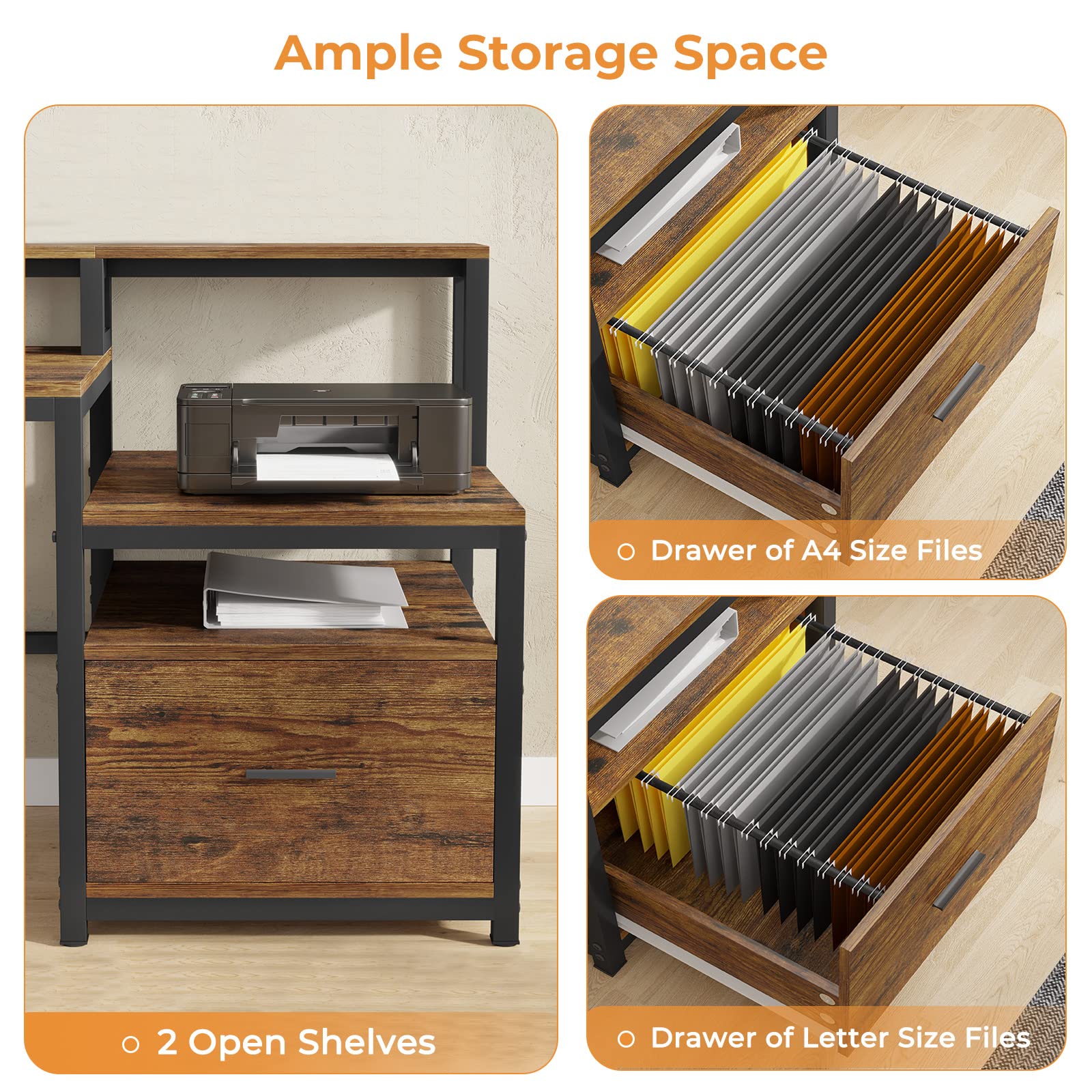 Sedeta Home Office Desk with File Drawer, 66'' Large Computer Desk with
