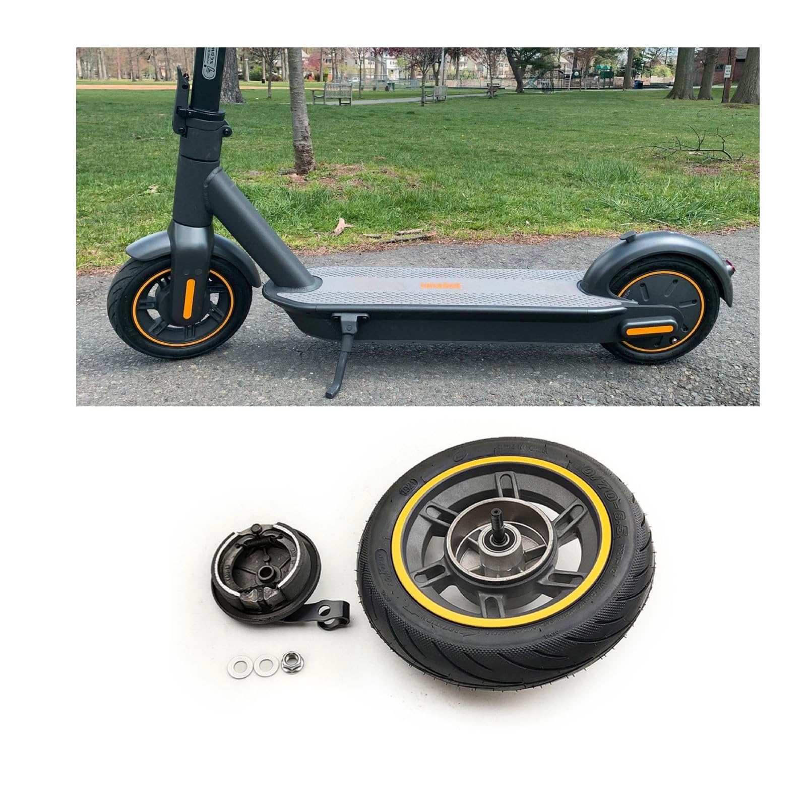 E-Scooter Vorderrad für Ninebot MAX G30/MAX G30D, 10 Zoll 60/70-6,5 Elektroroller Vorderrad Reifen mit Trommelbremse, Rutschfest Stoßdämpfung E-Roller Ersatzrad Zubehör