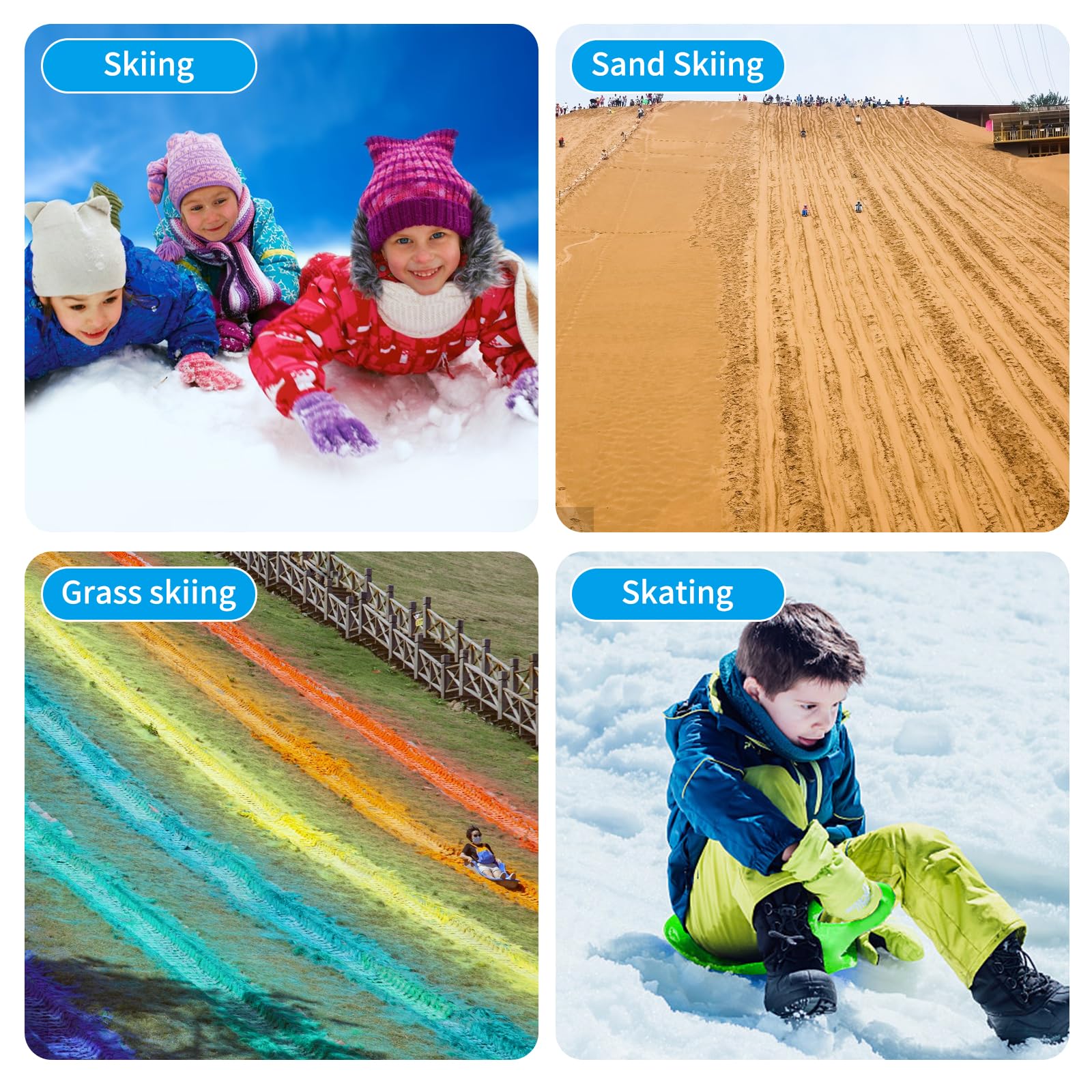 Trineo de nieve para niños y adultos Gukasxi, 2 piezas, trineo con asiento para popo, con asa, para deportes de invierno al aire libre (2)