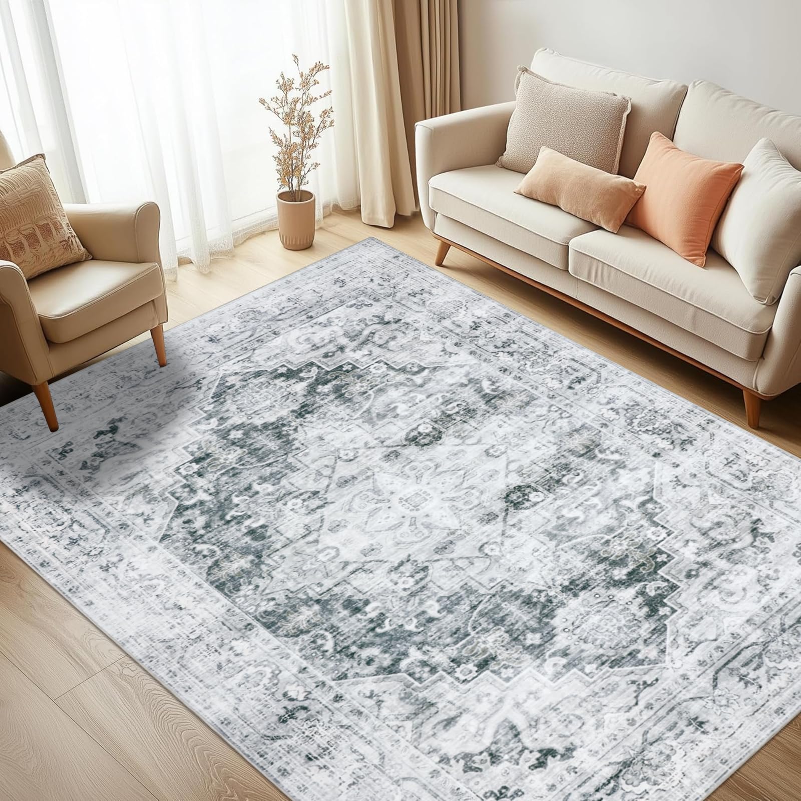 Tappeto Salotto Lavabile In Lavatrice - Vintage Grigio 160x230 Cm Morbido E Antiscivolo - Foto 12