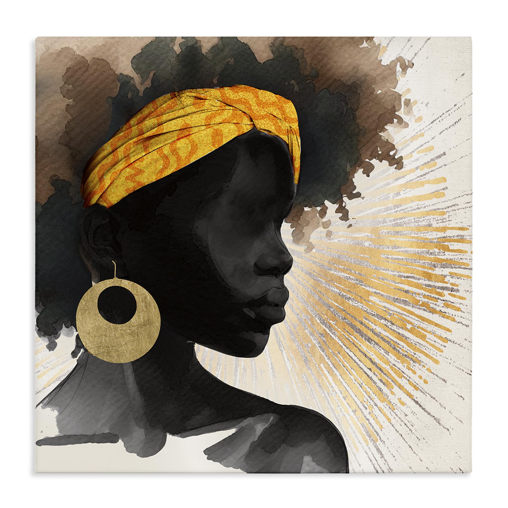 Sunburst Silhouette Headwrap Portrait, 30 x 30 Inch Canvas Wall Art