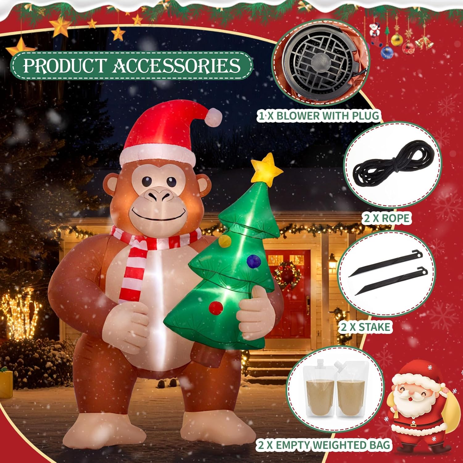 Civaner 8 ft Funny Bigfoot Christmas Inflatables with LED Light Xmas Sasquatch Blow up Yard Decoration Big Foot with Christmas Tree Inflatable for Indoor Outdoor Garden Lawn Winter Holiday Party Decor