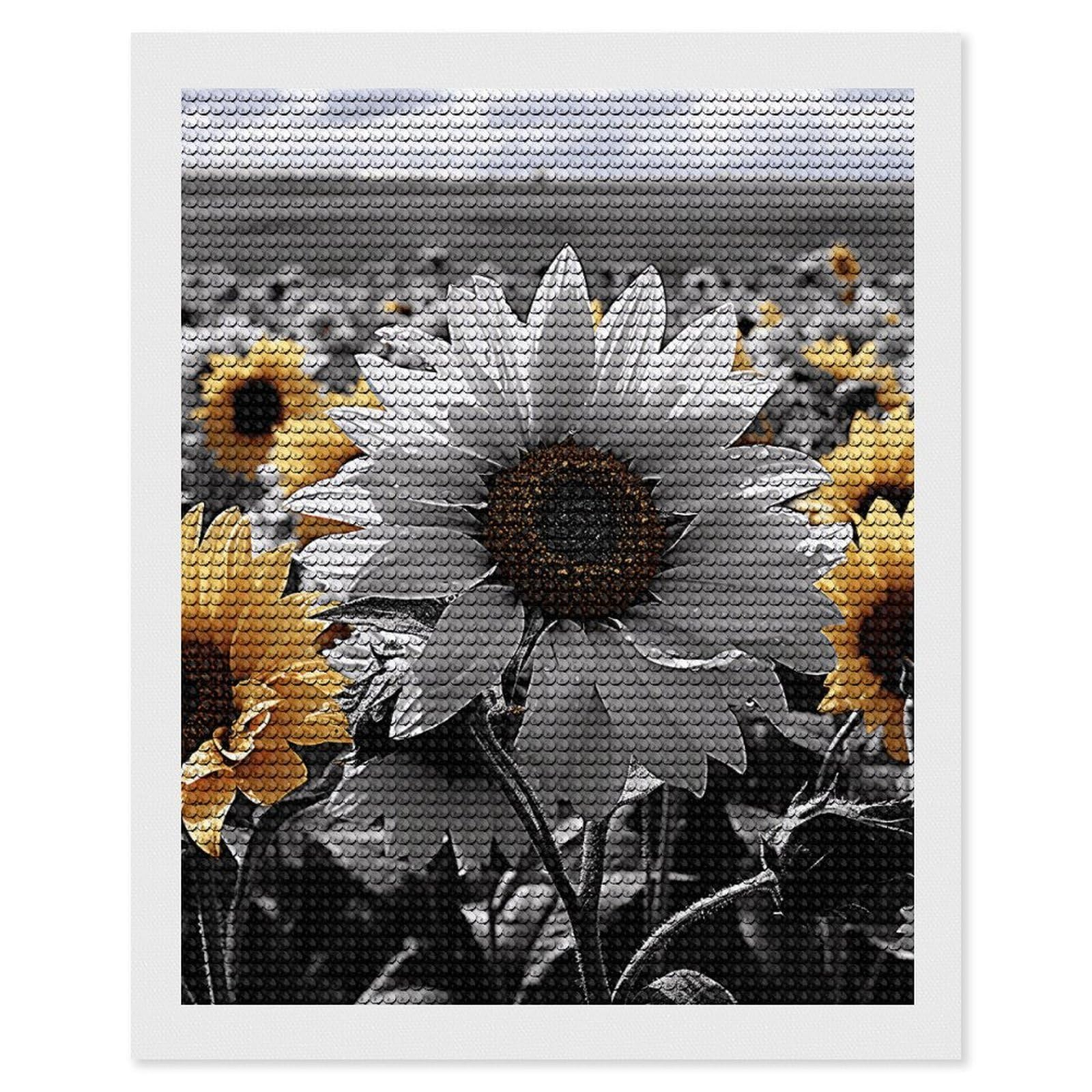FekiLoot Black and White Sunflowers Diamond Art Kits for Adults, 5D Aurora Diamond Painting Kits for Beginners DIY Full Drill Dots Gem Art Paint Crafts for Home Wall Decor 16"x20"