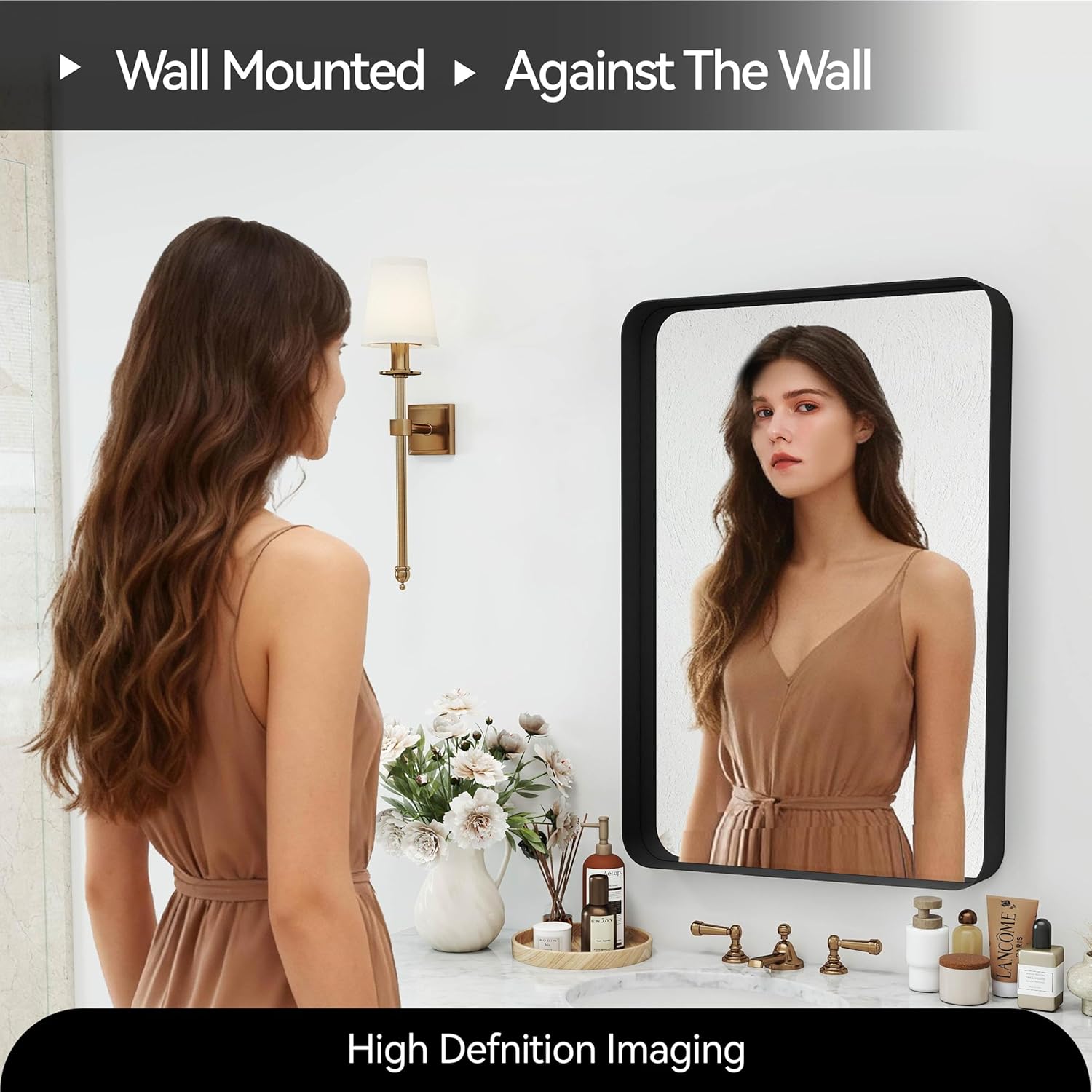 Rectangle 20x30 Mirror Thick Metal Frame Mirrors Wall Mounted Tempered Glass for Living Room Entryway Bathroom Horizontal or Vertical 20 30 inch Black