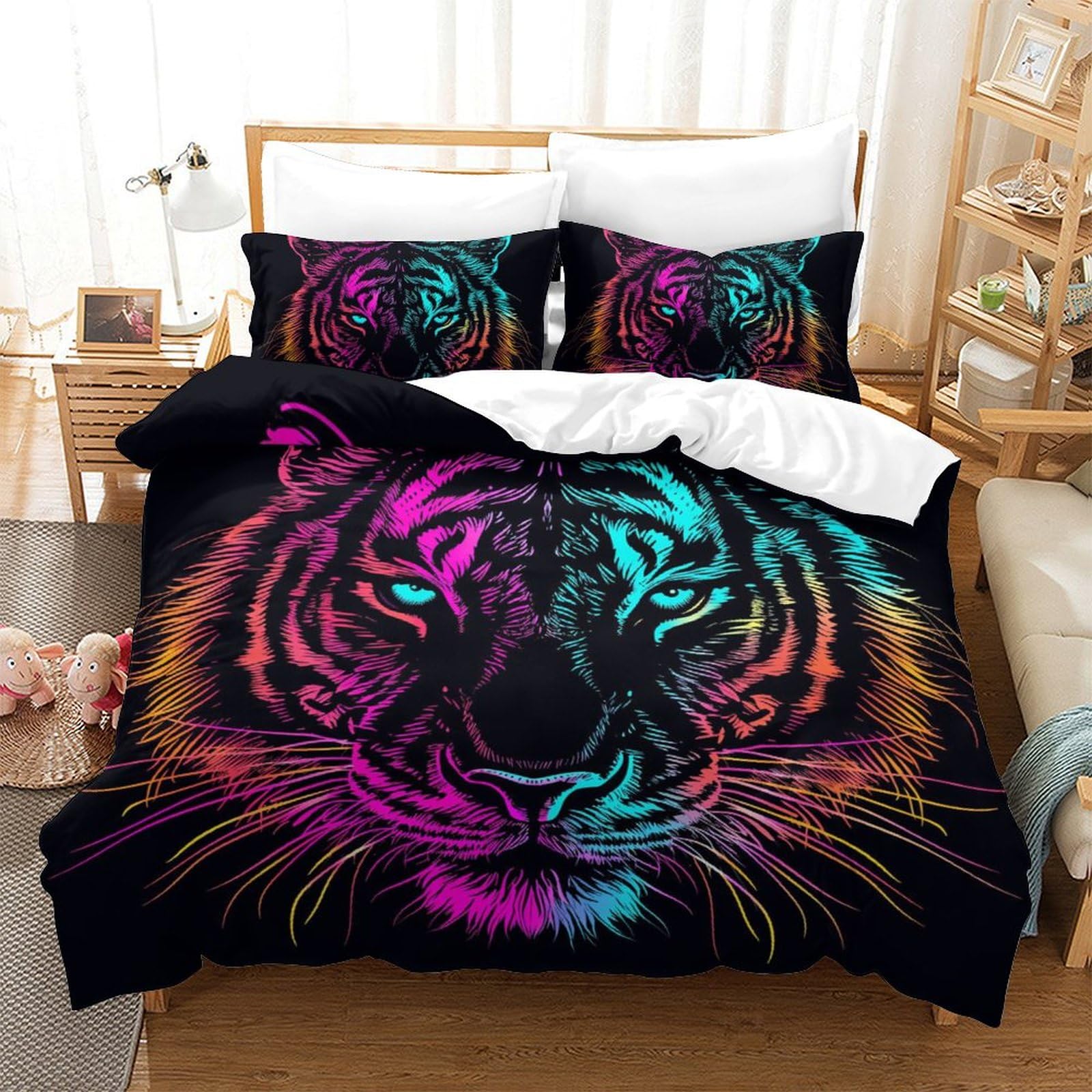 Housse de couette tigre double 200x200cm en microfibre premium douce et respirante