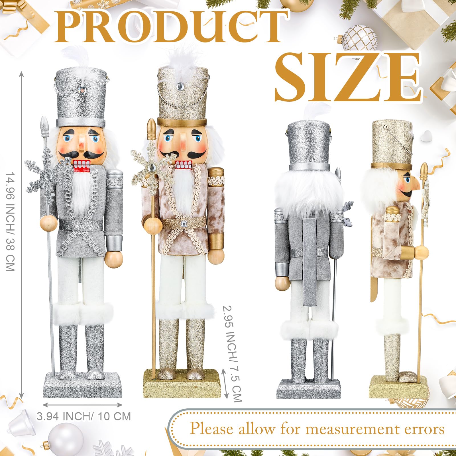 Soaoo 2 Pcs Christmas Nutcracker Ornament 15'' Wooden Nutcracker Soldier Figures Traditional Nutcrackers Christmas Decor for Holiday Party Tabletop Decoration