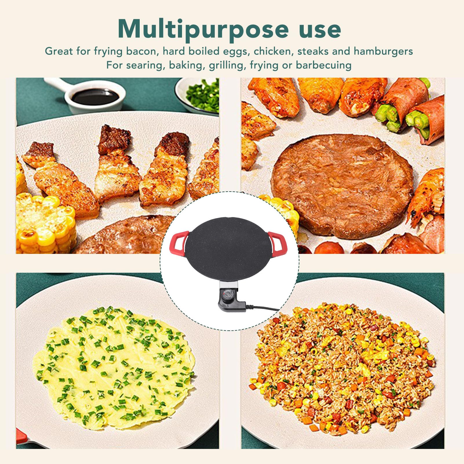 11,8 Zoll Elektrische Grillplatte, Antihaftbeschichtetes, Rauchfreies Elektrisches BBQ-Grill-Backblech mit Einstellbarer Temperaturregelung, Crêpes-Maker für Injera, Lefse,