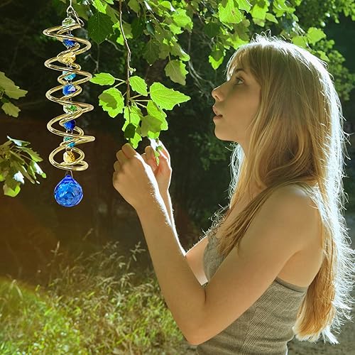 Miniatura 10 de FONMY Gazing Ball Spiral Tail -Decorative Wind Spinner Sun Catcher Rainbow Maker Copper Double-Spiral WRed Crystal Ball and Chain Crystals Beads for