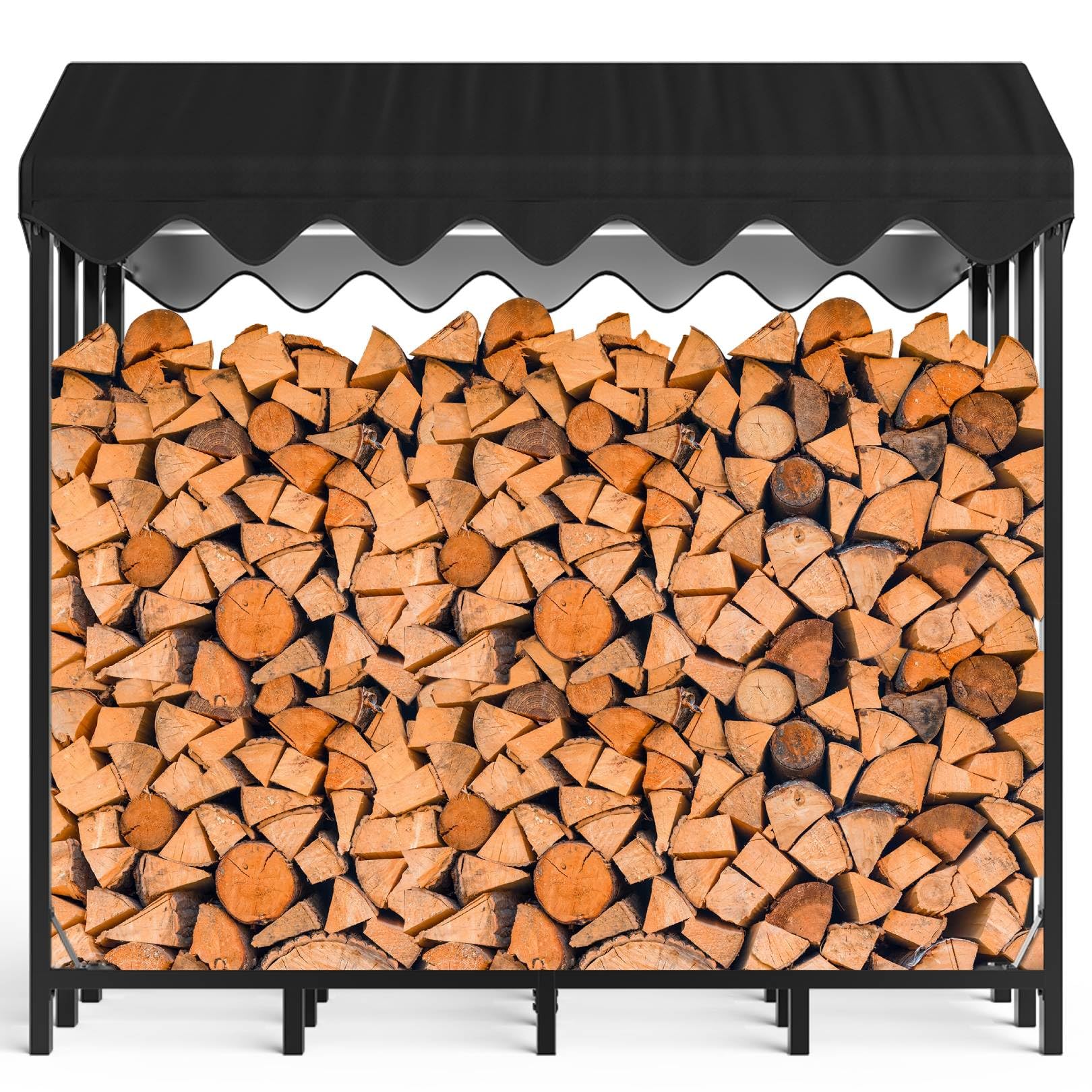 Himimi Rastrelliera per legna da ardere in metallo per esterni 185 x 70 x 185 cm, ricovero per legna da ardere per esterni, rastrelliera per legna da ardere con copertura protettiva