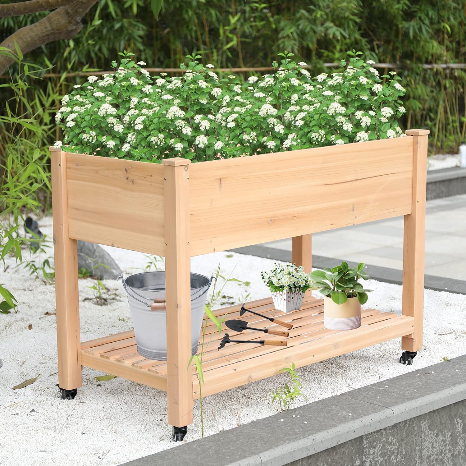 Raised Garden Bed with Wheels, Elevated Raised Beds with
